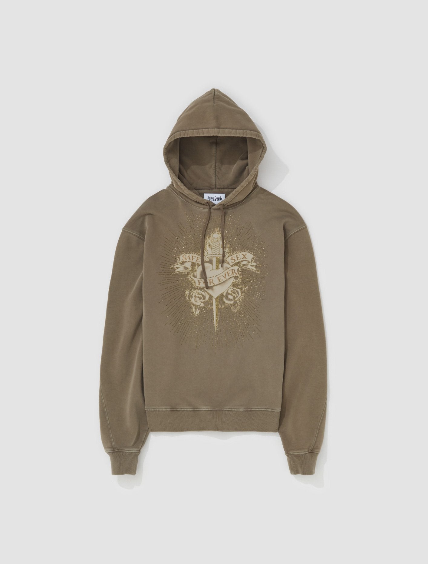 Safe Sex Printed Hoodie in Khaki