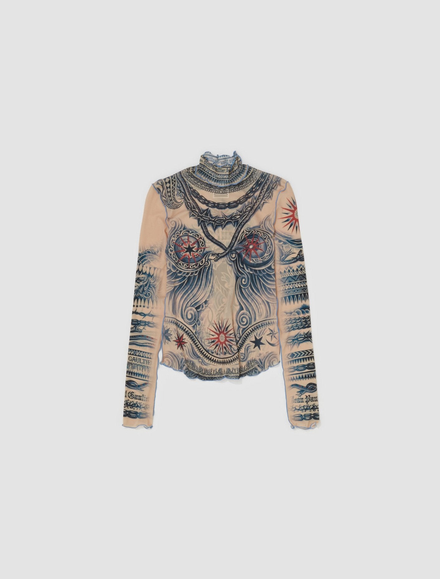 Long Sleeve High Neck Top in Nude & Blue