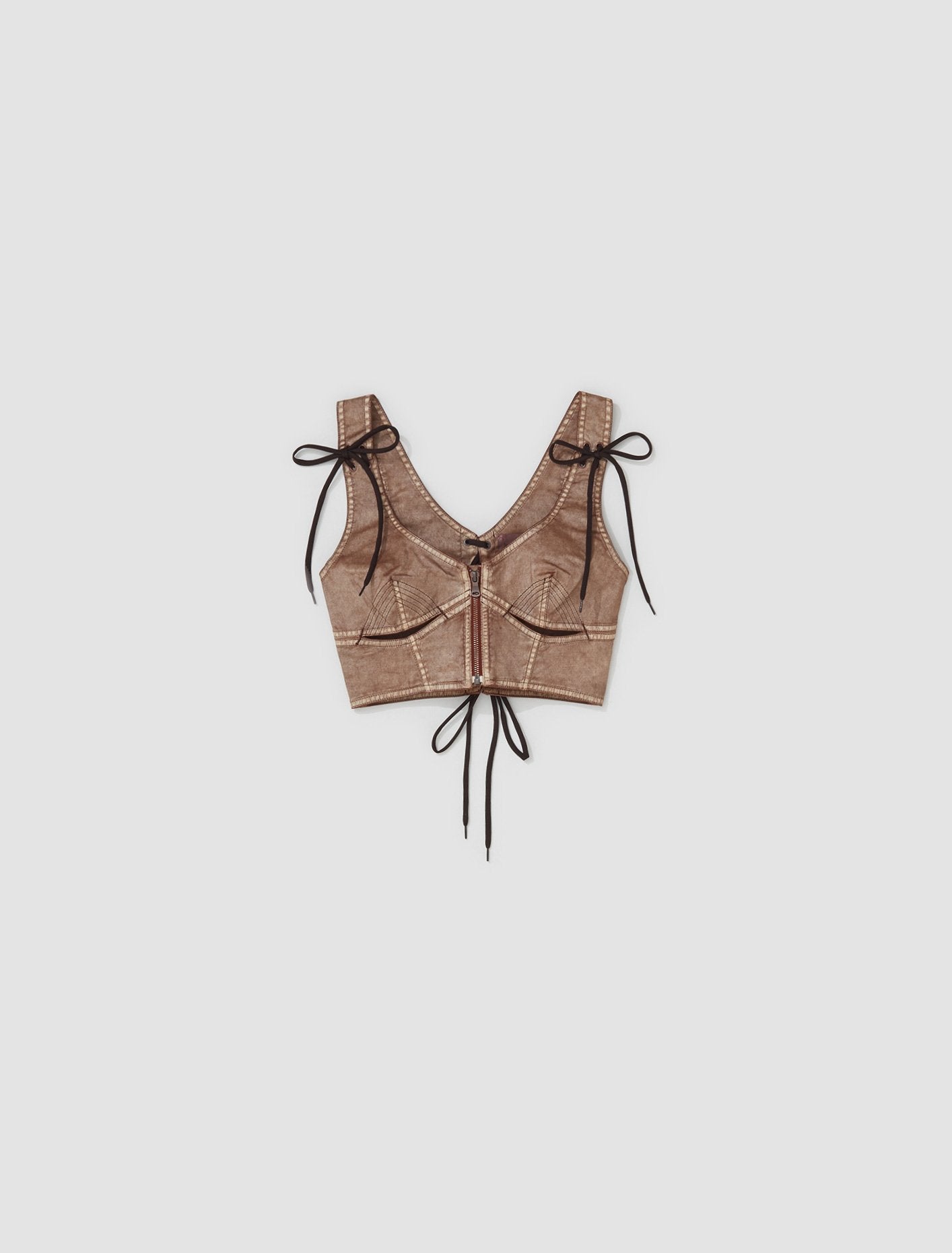 x KNWLS Laced Cropped Top in Brown & Ecru