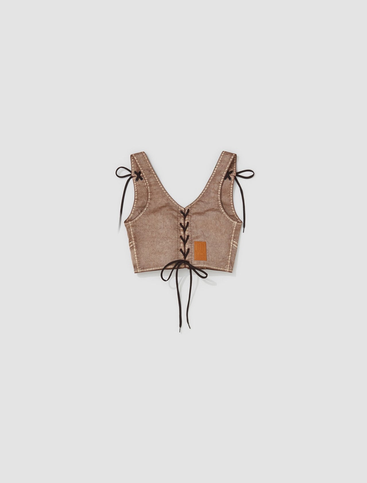 x KNWLS Laced Cropped Top in Brown & Ecru