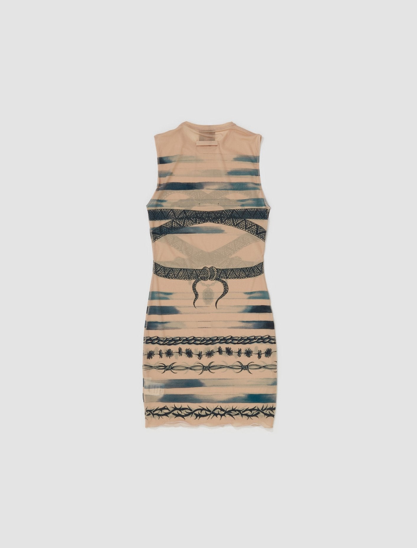 x KNWLS Trompe L'oeil Tattoo Printed Dress in Nude & Grey