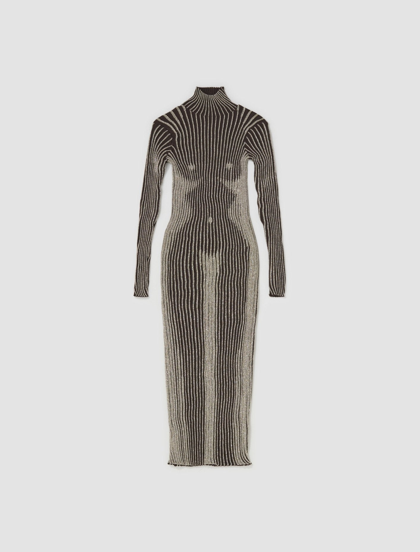 Long Sleeve Dress in Brown & Silver