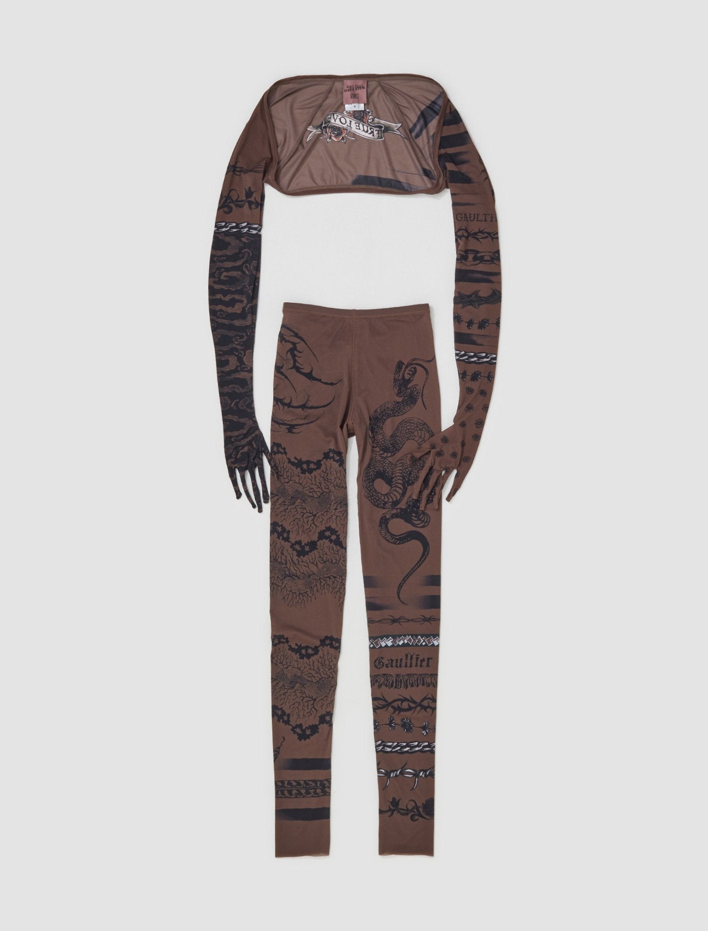 x KNWLS Trompe L'oeil Tattoo Printed Leggings in Ebene & Grey