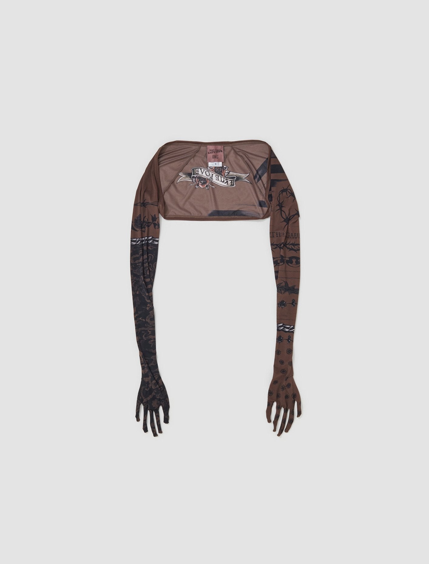 x KNWLS Trompe L'oeil Tattoo Printed Longsleeve Gloves in Ebene & Grey