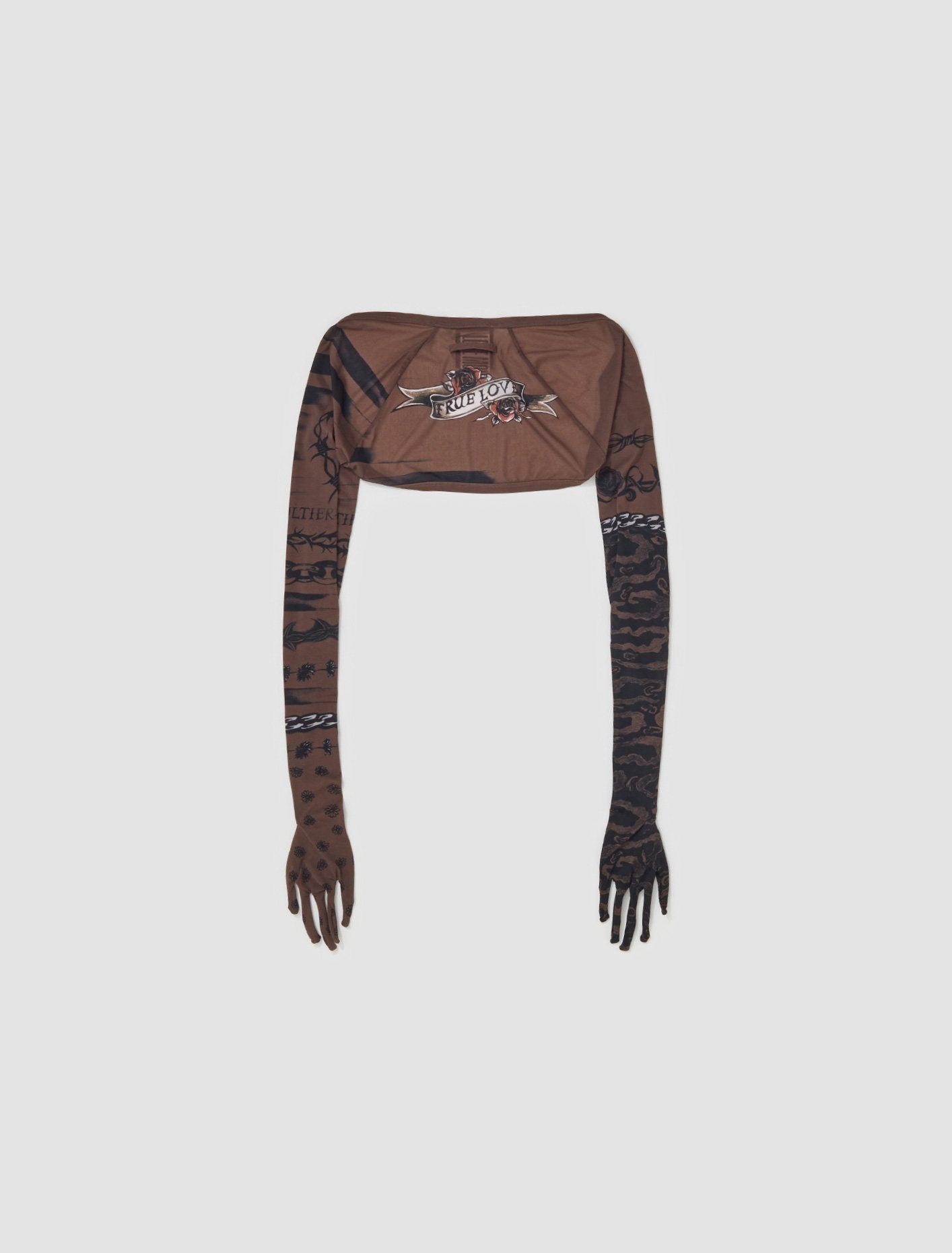 x KNWLS Trompe L'oeil Tattoo Printed Longsleeve Gloves in Ebene & Grey