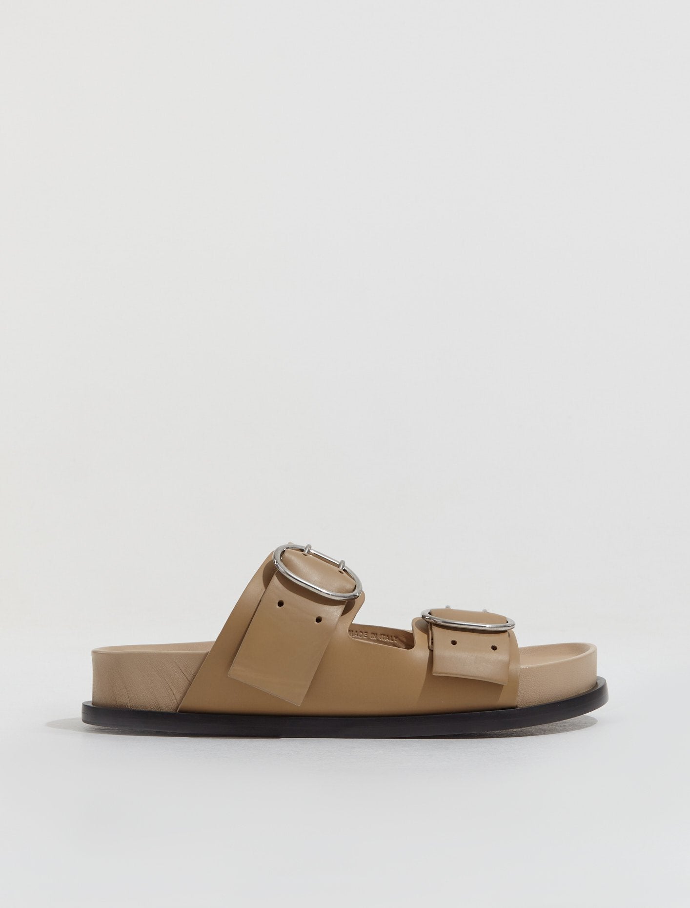 Leather Buckle Sandal in Khaki