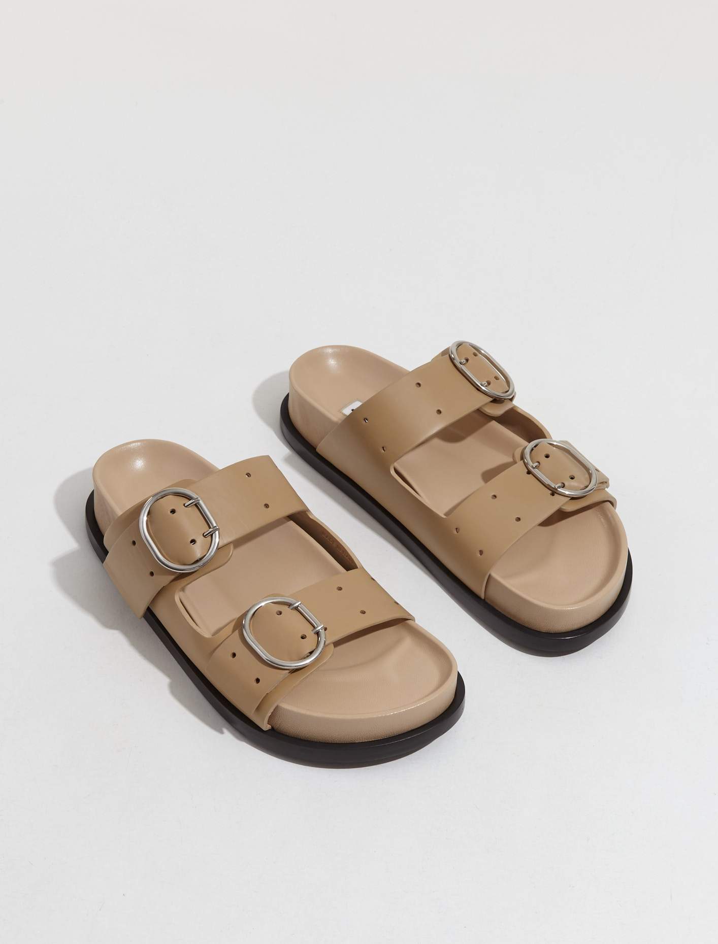 Leather Buckle Sandal in Khaki