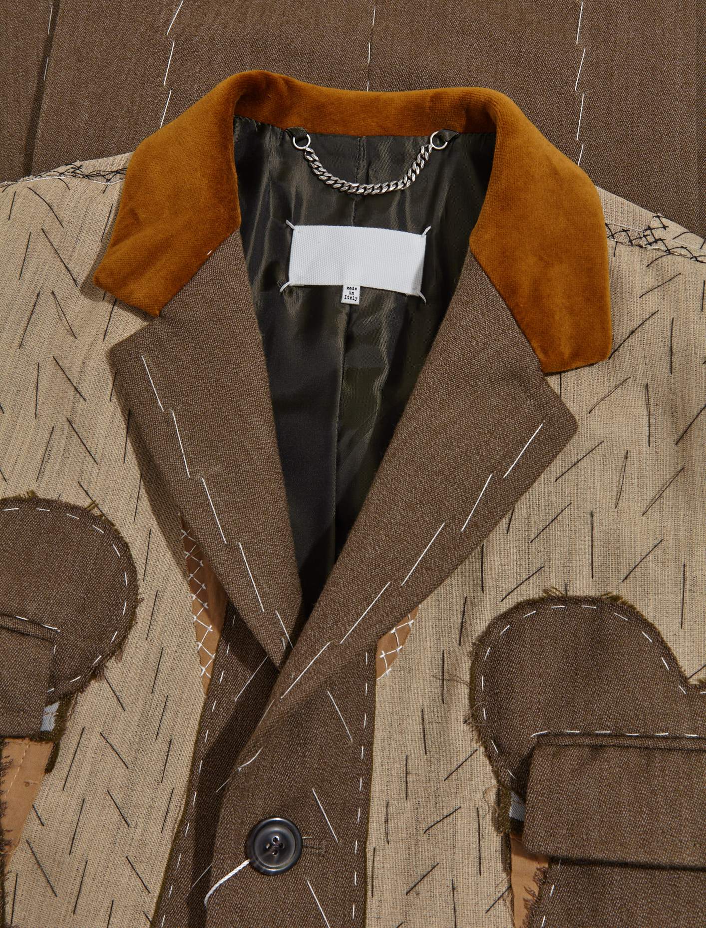 Patchwork Wool Coat in Khaki