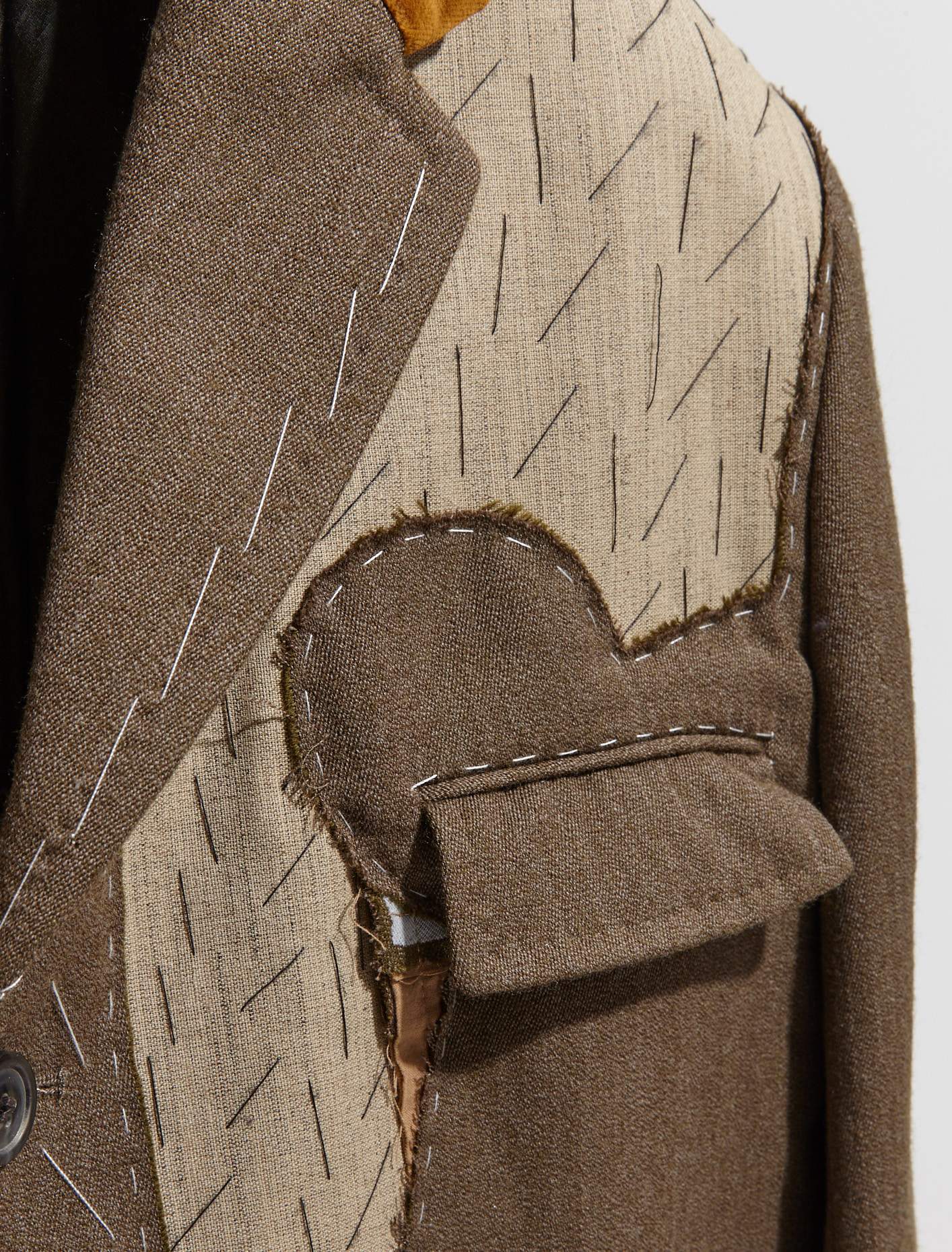 Patchwork Wool Coat in Khaki