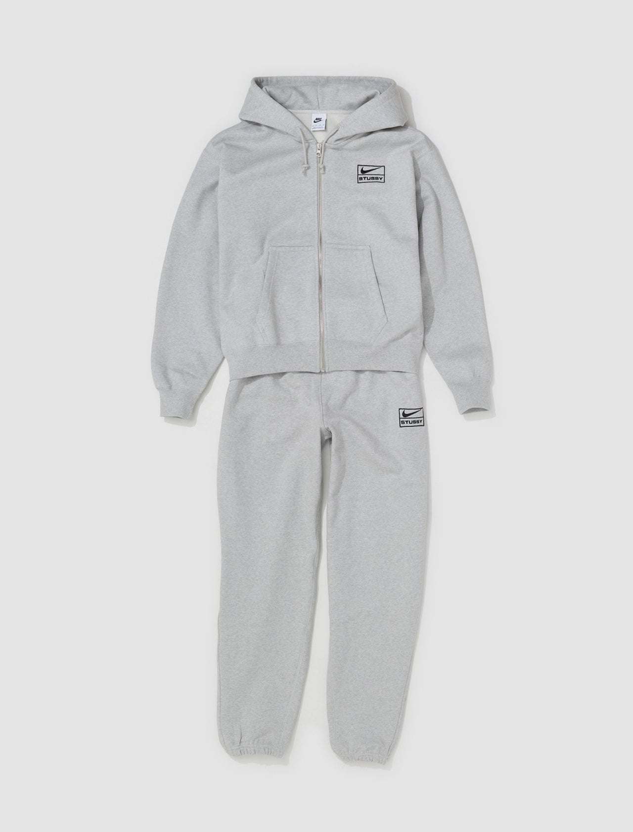 x Stüssy Full-Zip Fleece Hoodie in Grey Feather