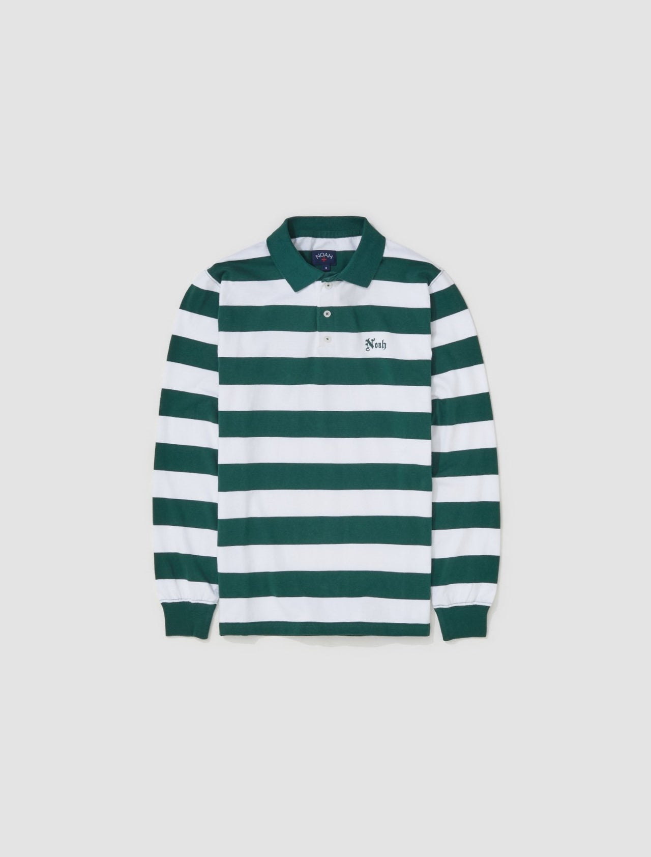 Jersey Long Sleeve Polo in Green & White