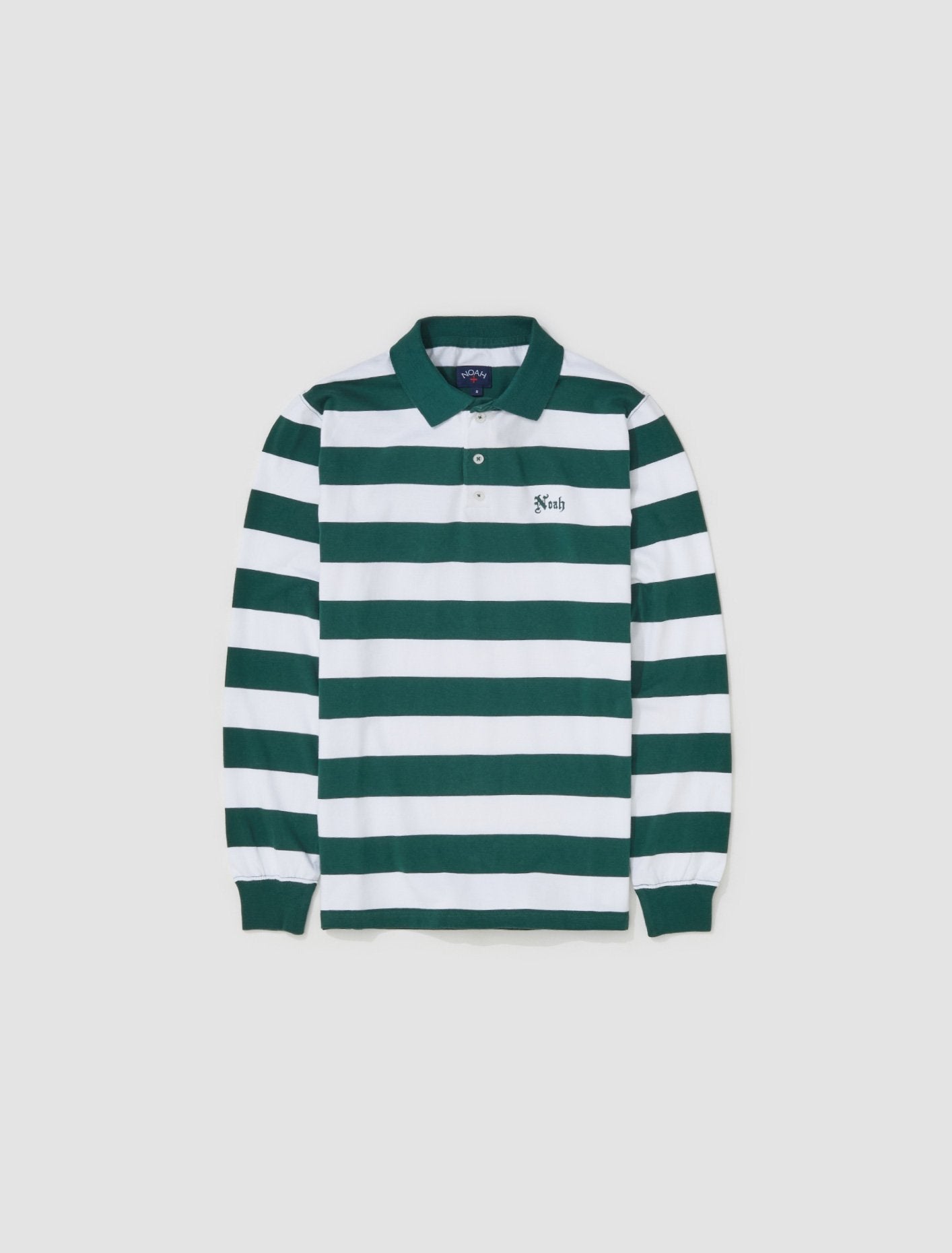 Jersey Long Sleeve Polo in Green & White