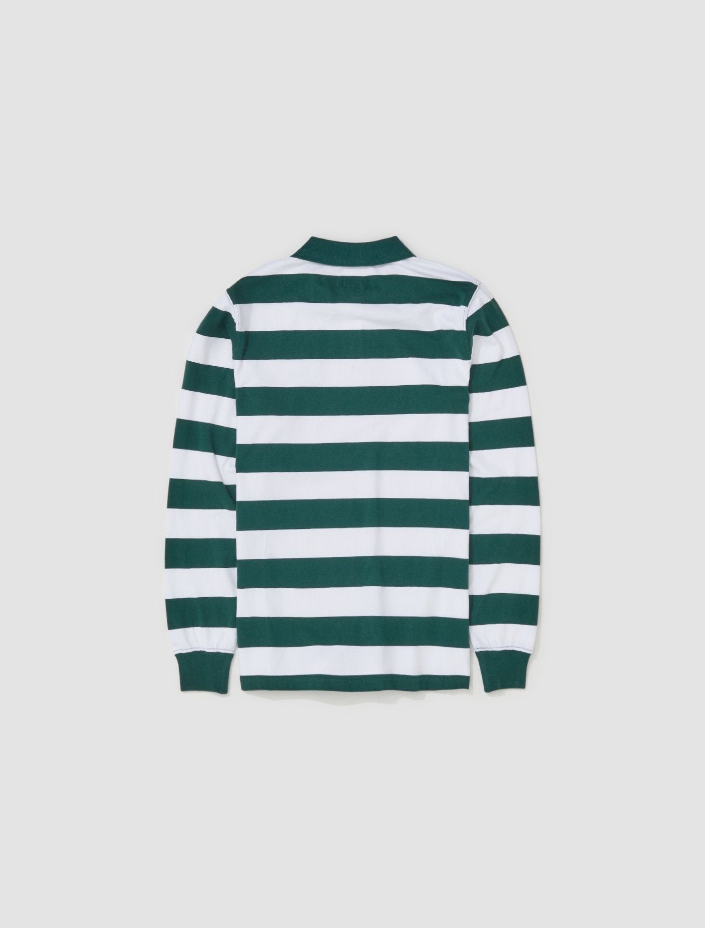 Jersey Long Sleeve Polo in Green & White