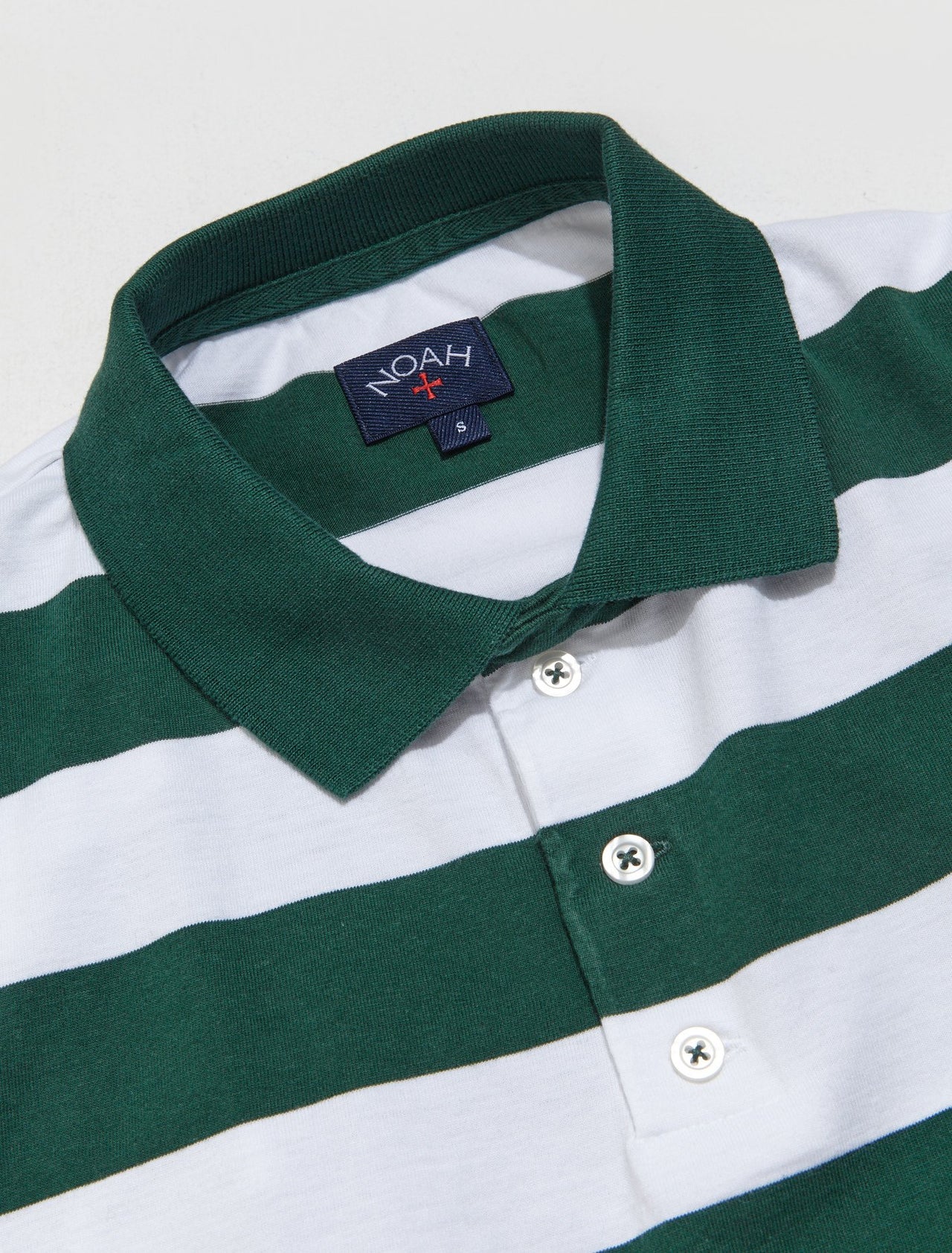 Jersey Long Sleeve Polo in Green & White