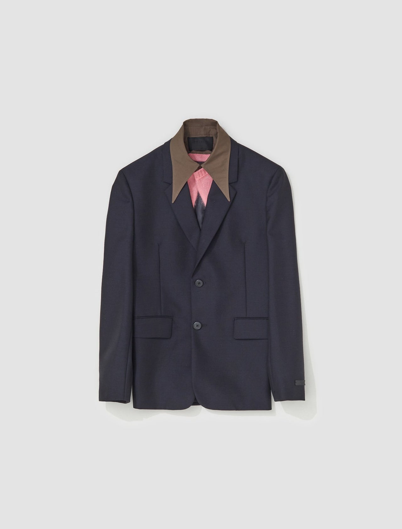 Mohair Wool Blazer with Detachable Collar in Navy