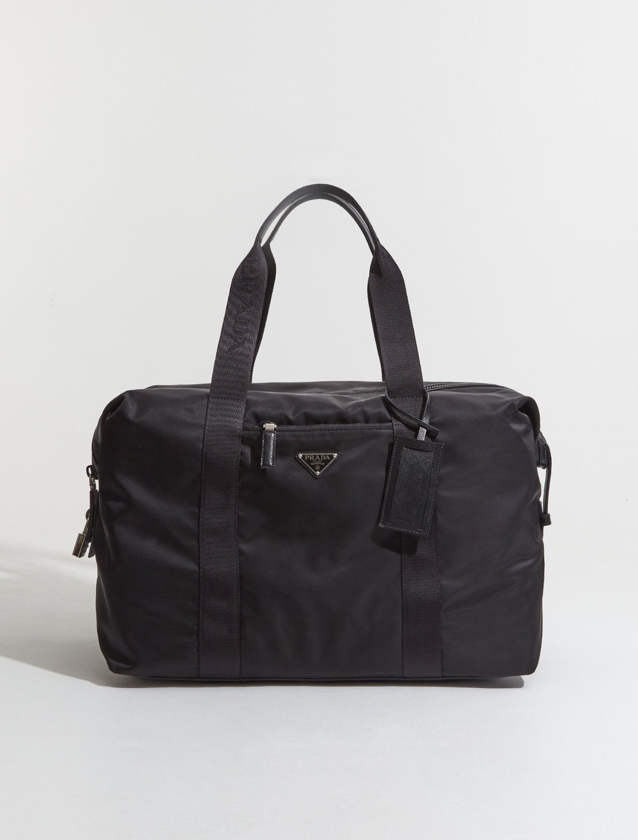 Re-Nylon and Saffiano Leather Travel Bag in Black