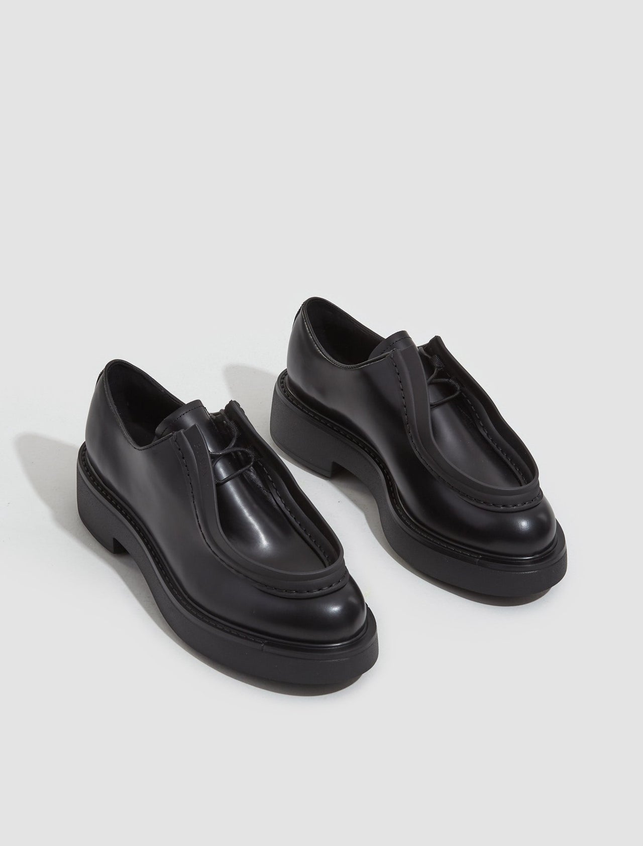 Brushed Leather Lace-Up Shoes in Black