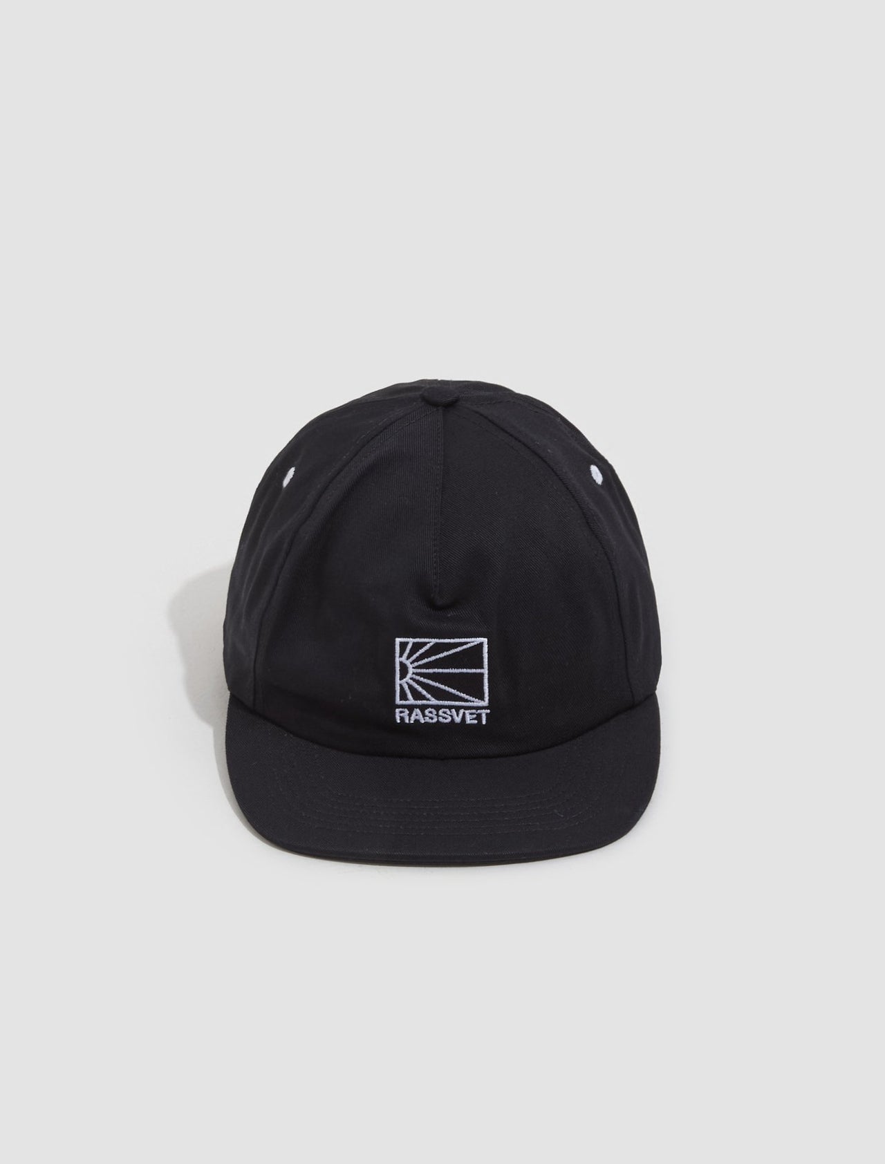 Woven 5-Panel Logo Cap in Black