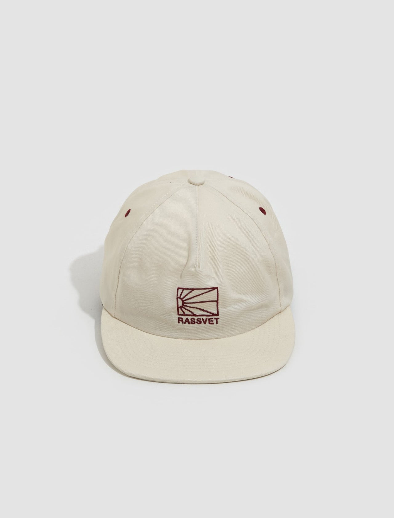 Woven 5-Panel Logo Cap in Light Beige