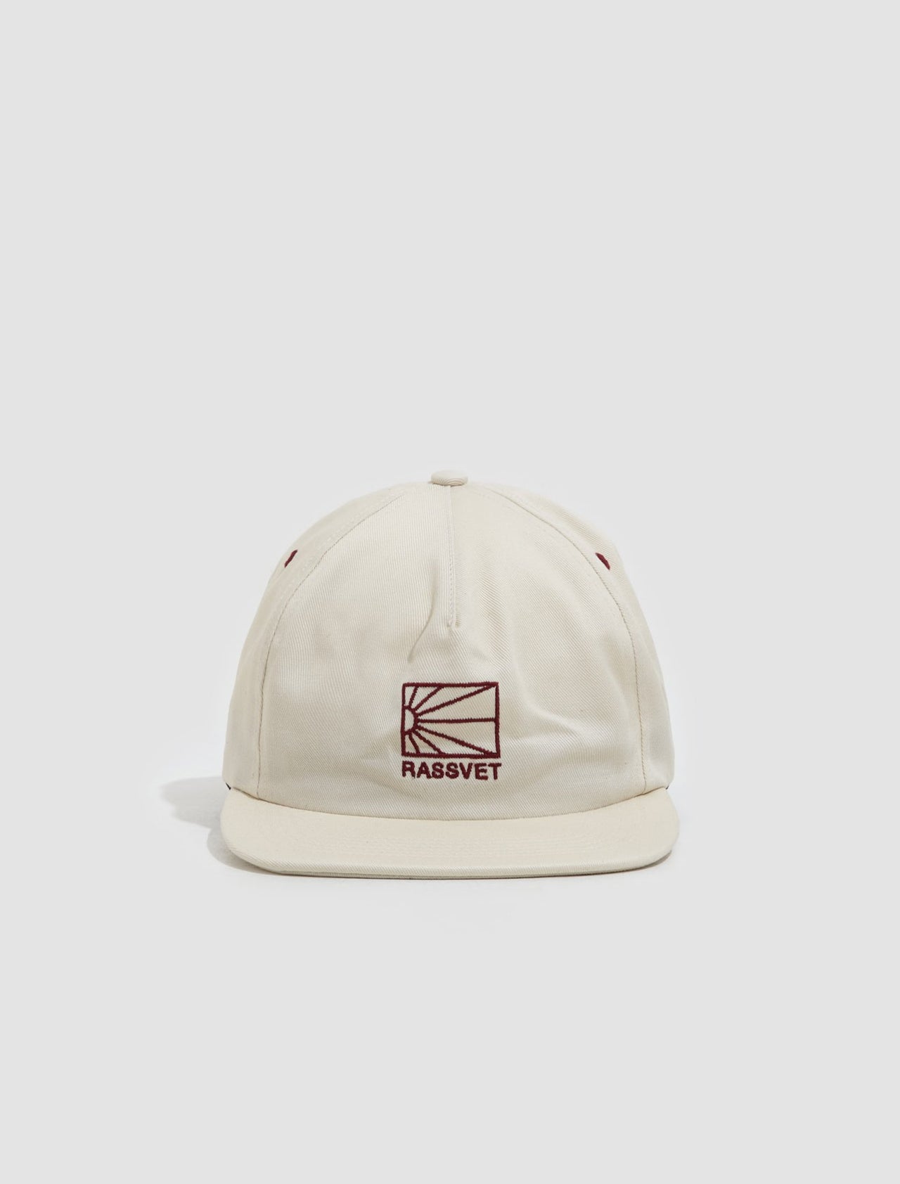 Woven 5-Panel Logo Cap in Light Beige