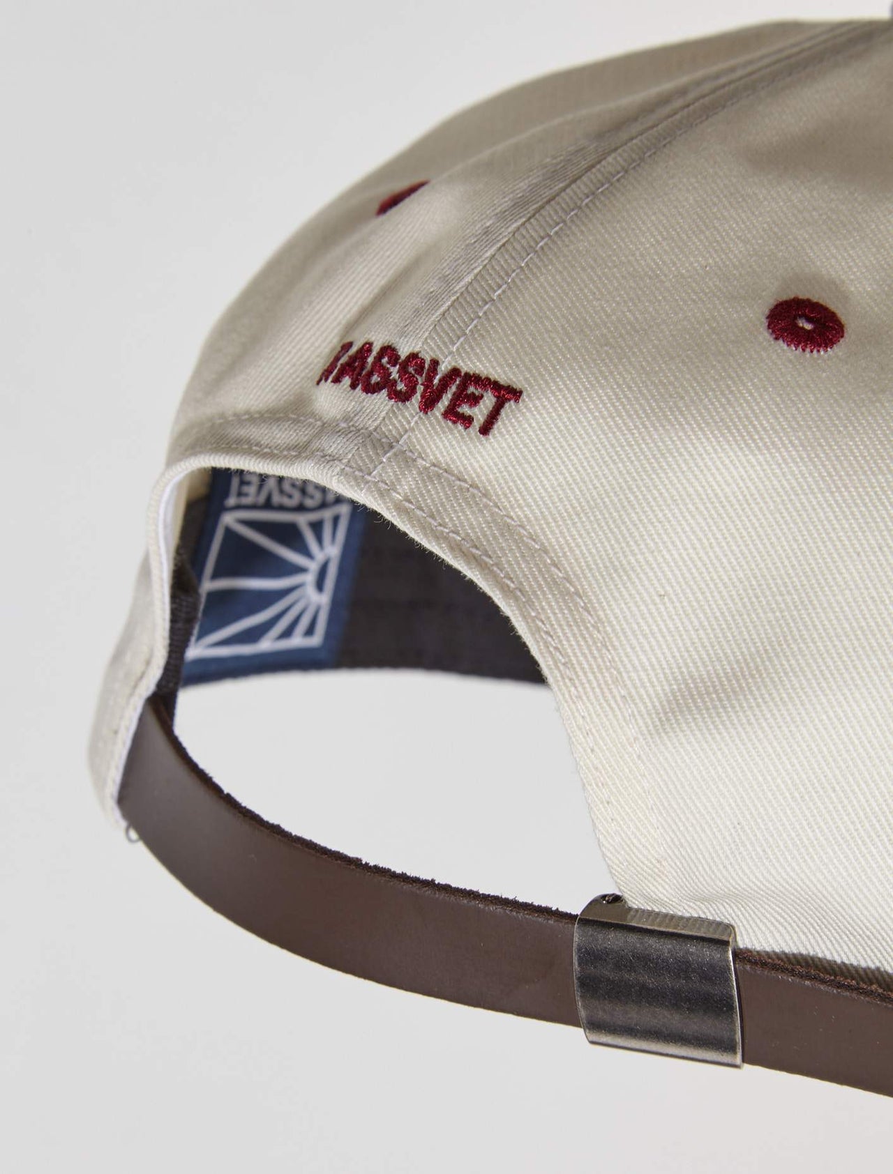 Woven 5-Panel Logo Cap in Light Beige
