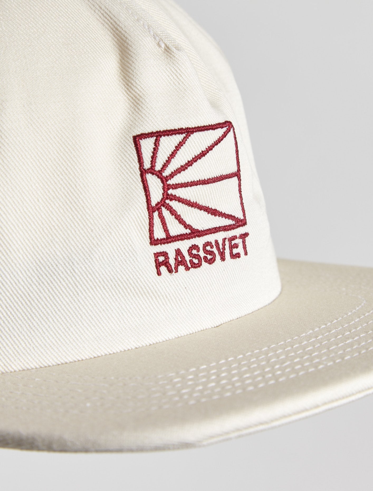 Woven 5-Panel Logo Cap in Light Beige