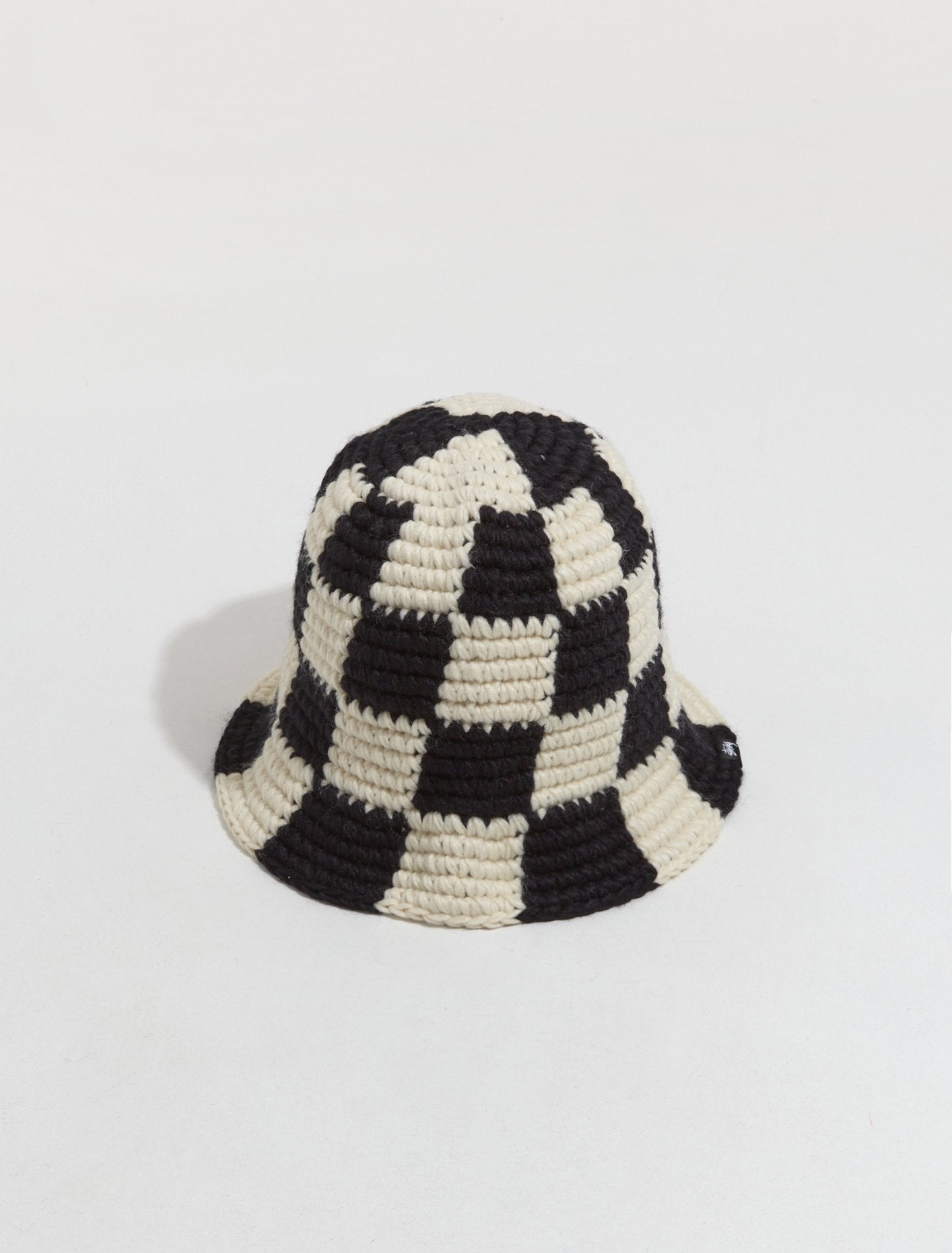 Checker Knit Bucket Hat in Black