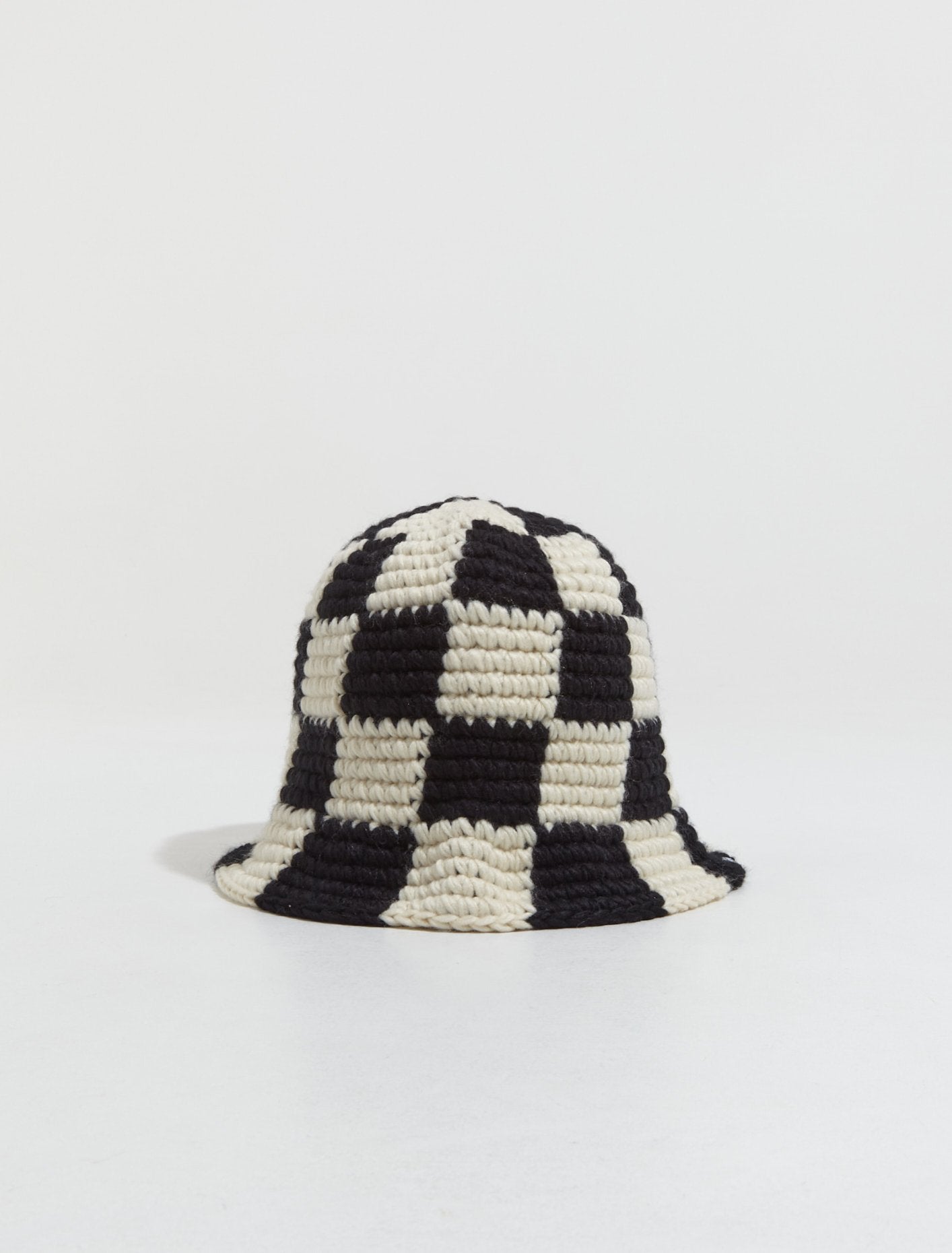 Checker Knit Bucket Hat in Black