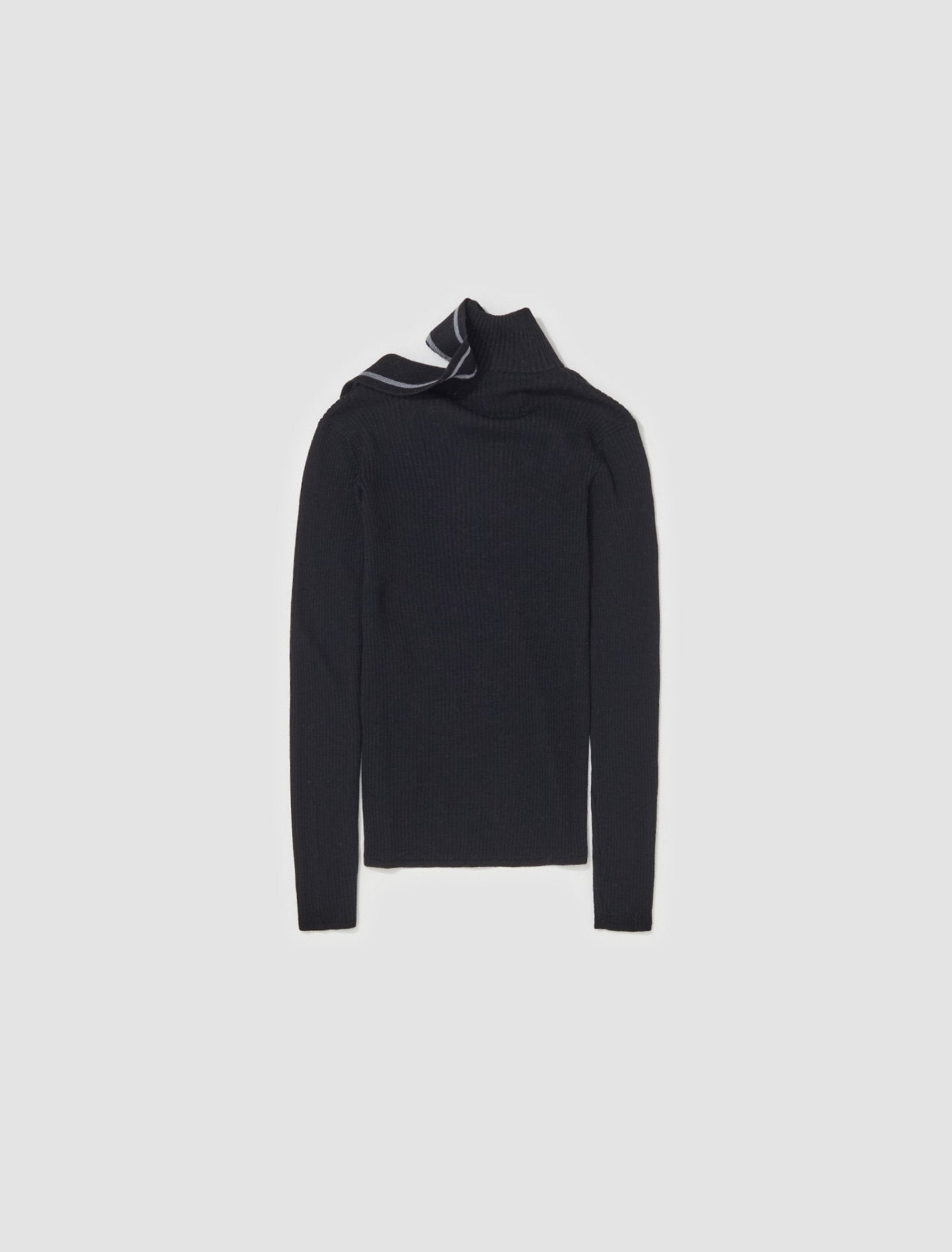 Double Collar Fitted Sweater in Evergreen Black