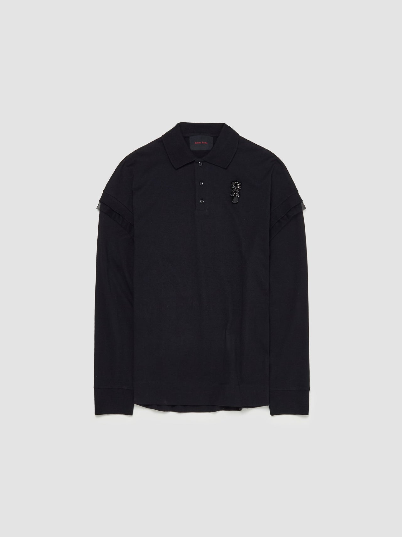 Oversized Long Sleeve Polo Shirt in Black