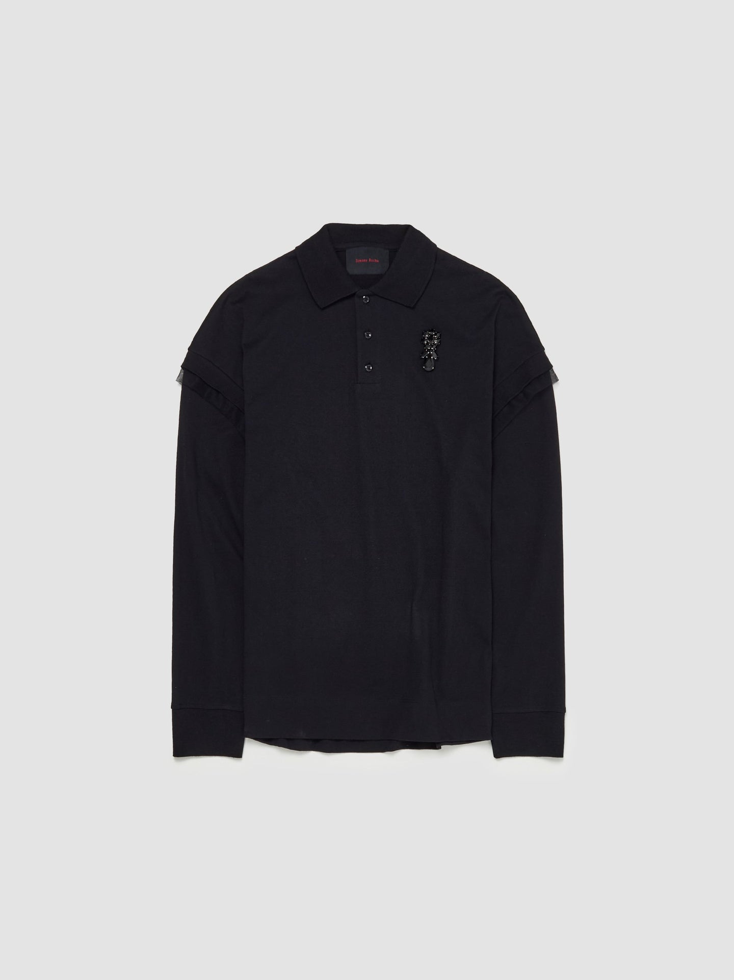 Oversized Long Sleeve Polo Shirt in Black