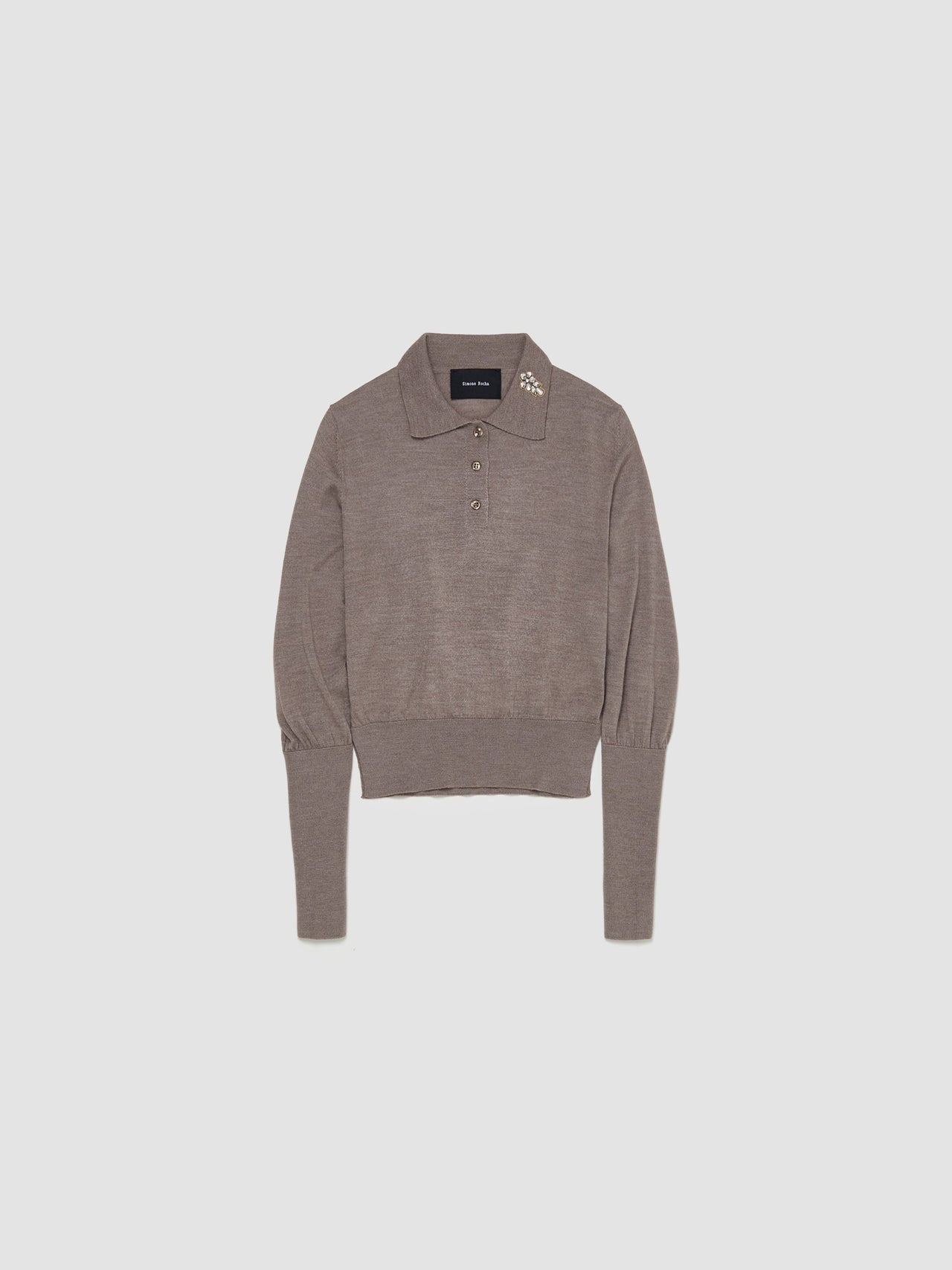 Merino Silk Knit Polo Sweater in Clay