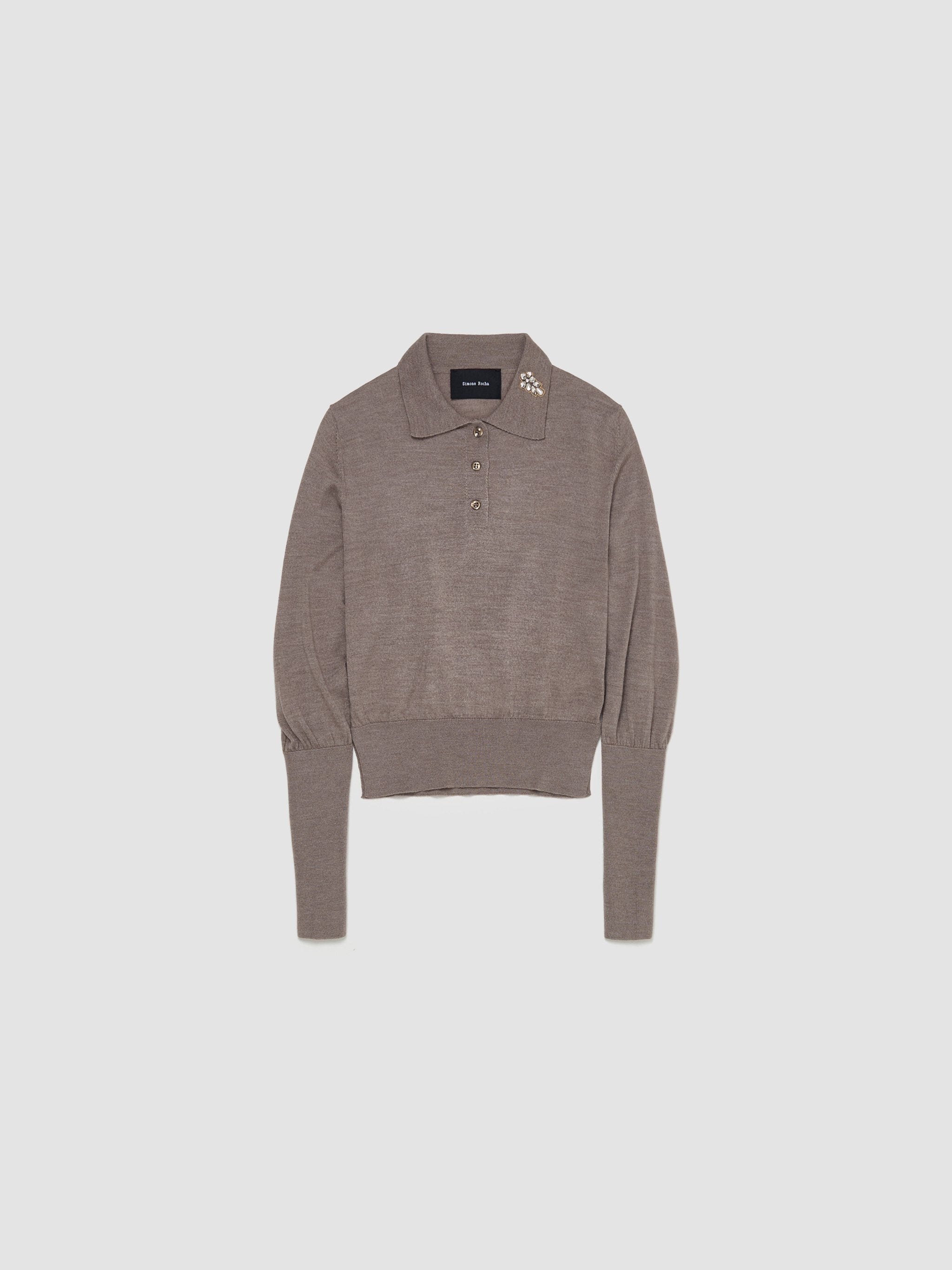 Merino Silk Knit Polo Sweater in Clay