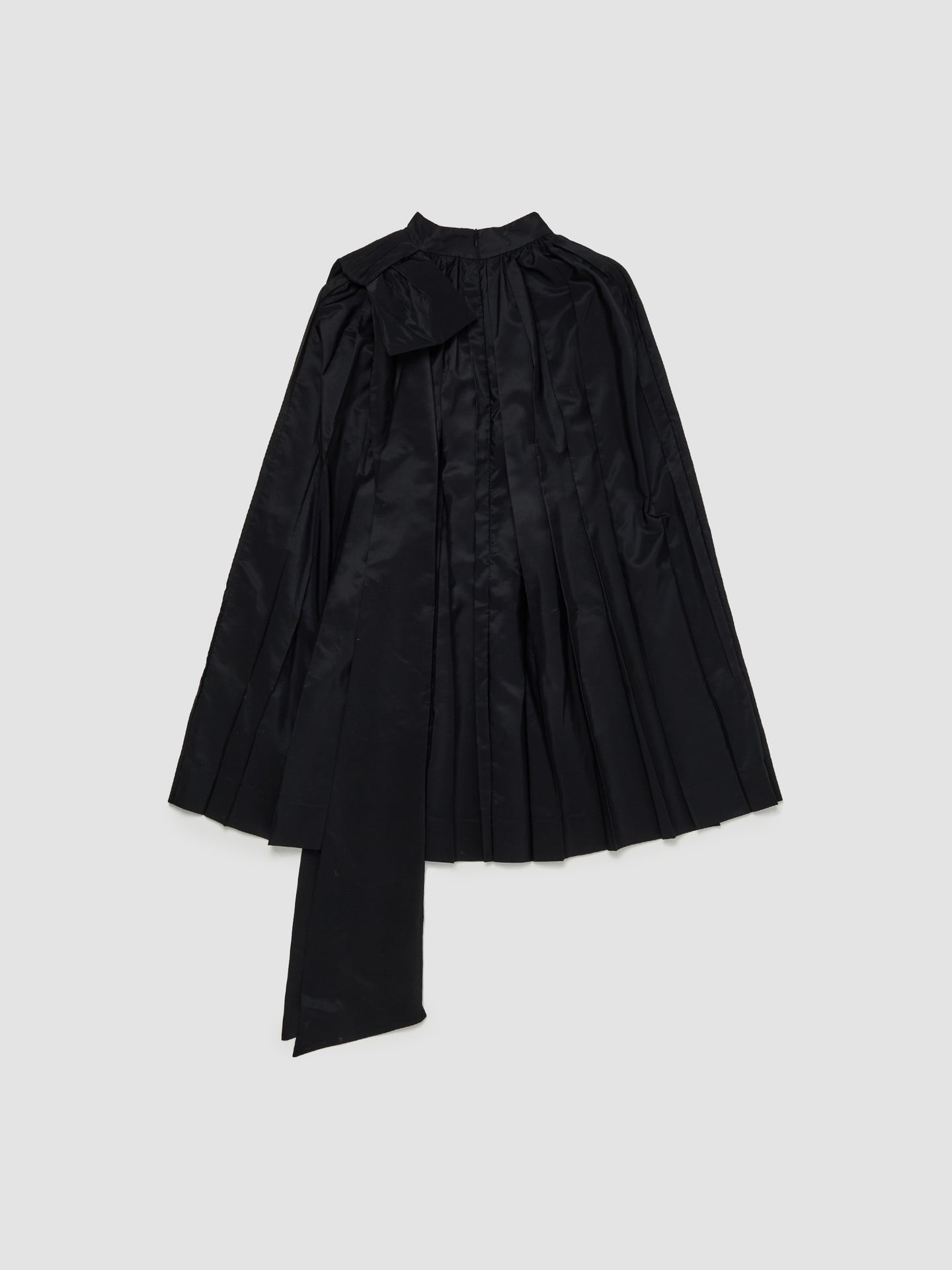 Short Pleated Cascade Cape Dress in Black