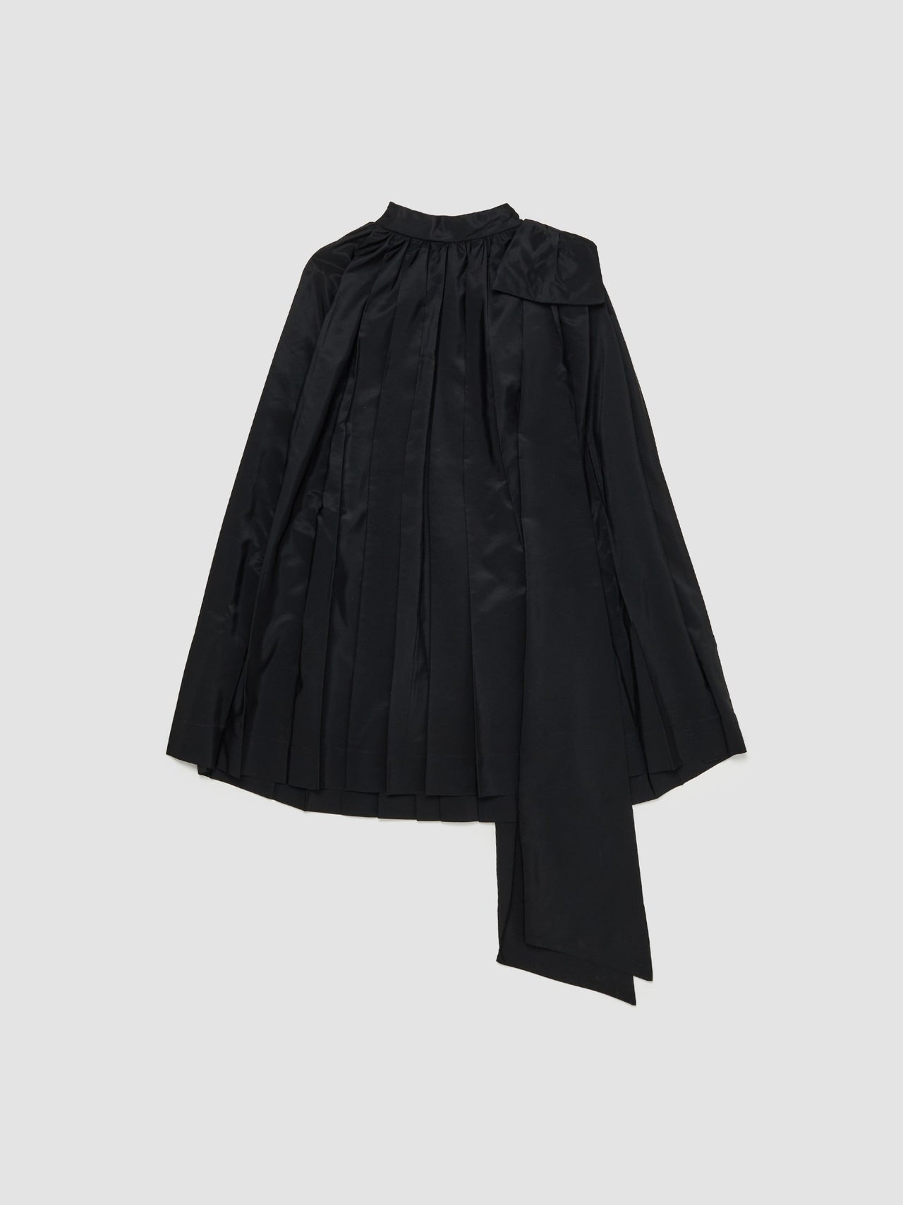 Short Pleated Cascade Cape Dress in Black