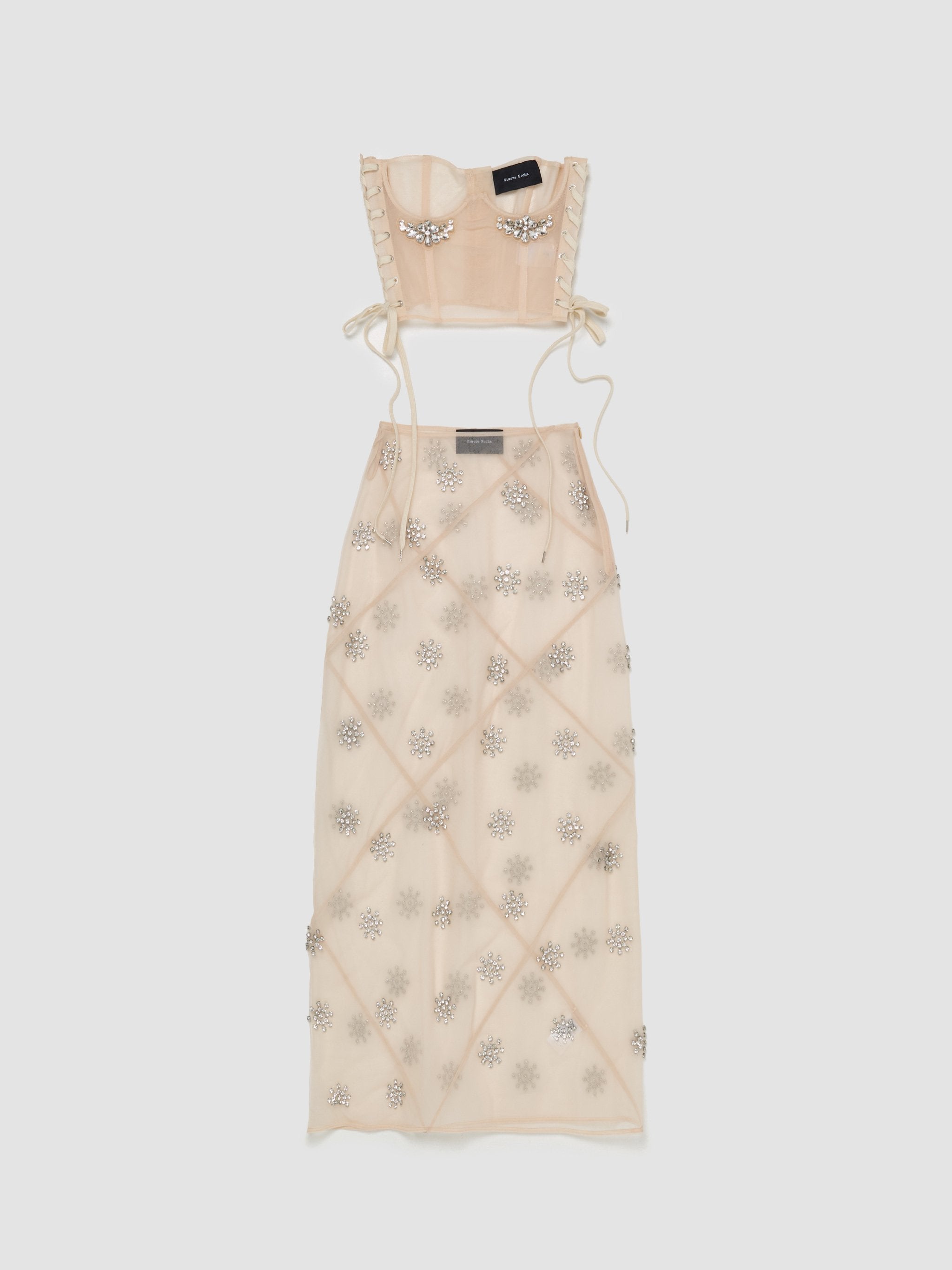 Sheer Spiral Midi Skirt in Nude