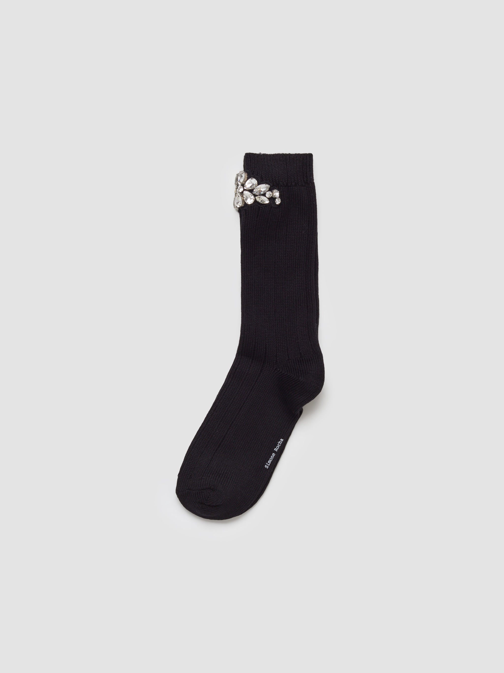 Flower Crystal Emblem Ankle Sock in Black