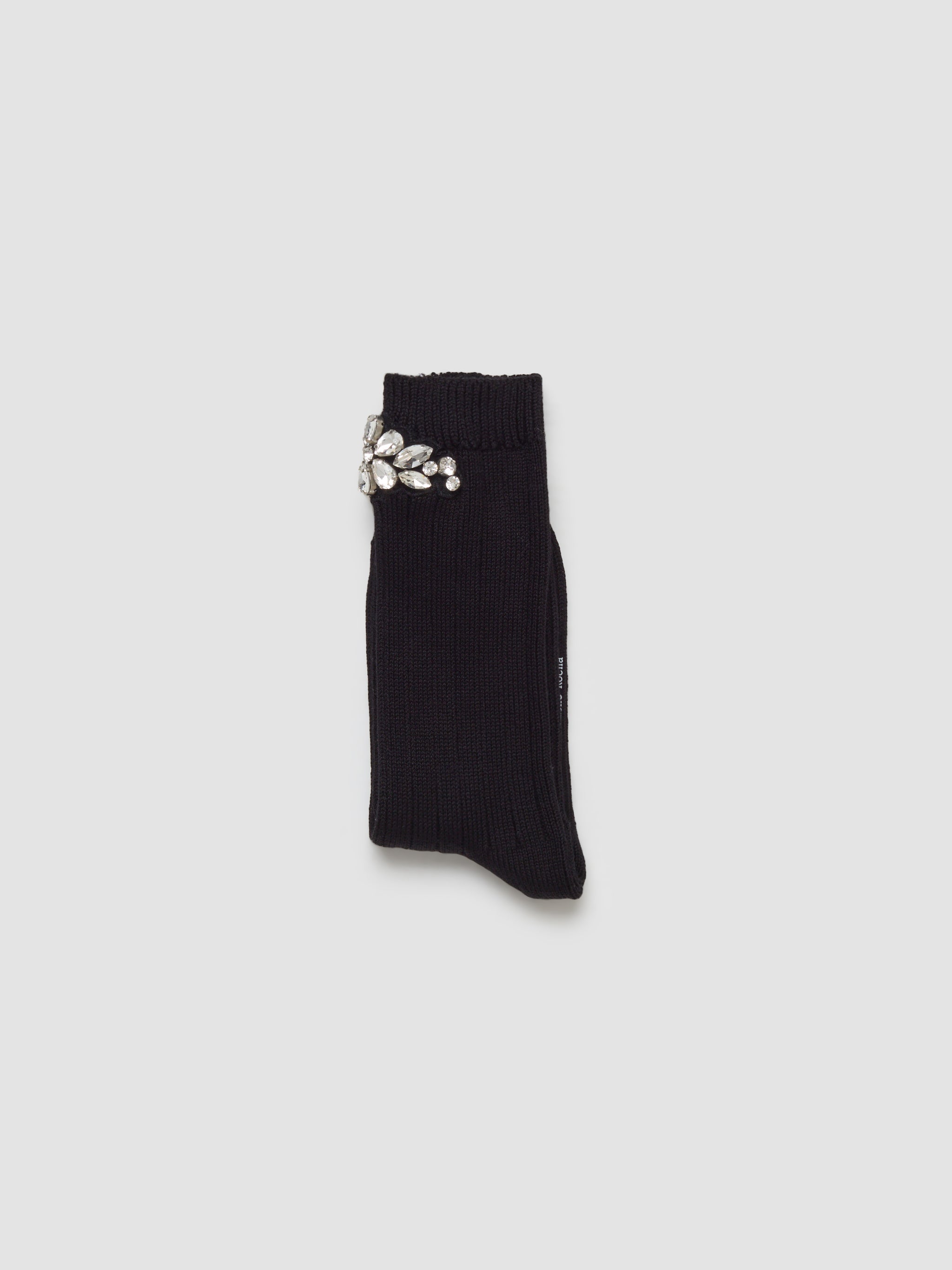 Flower Crystal Emblem Ankle Sock in Black