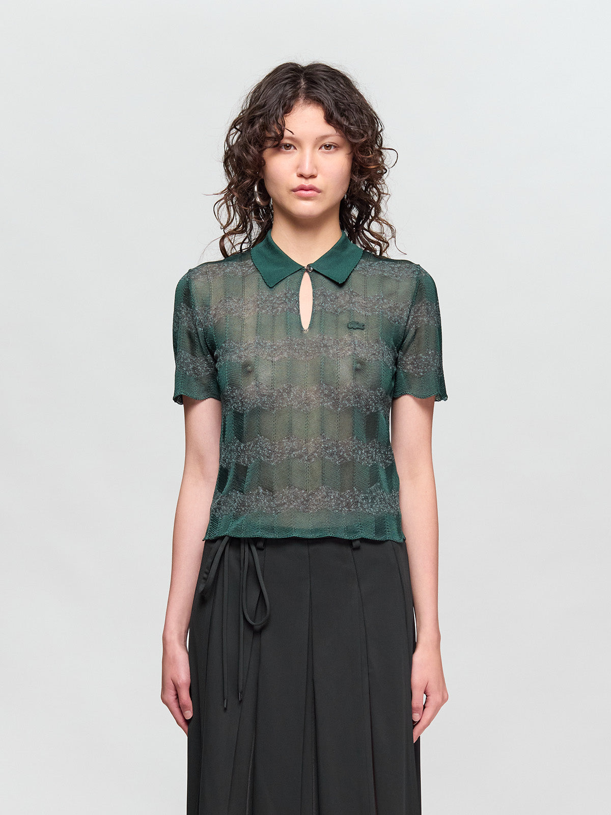 Sheer Shirt Collar Top in Sinople