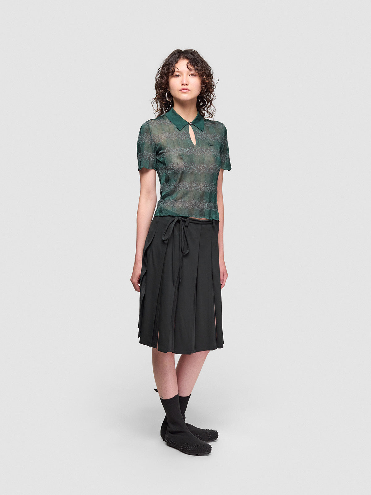 Sheer Shirt Collar Top in Sinople