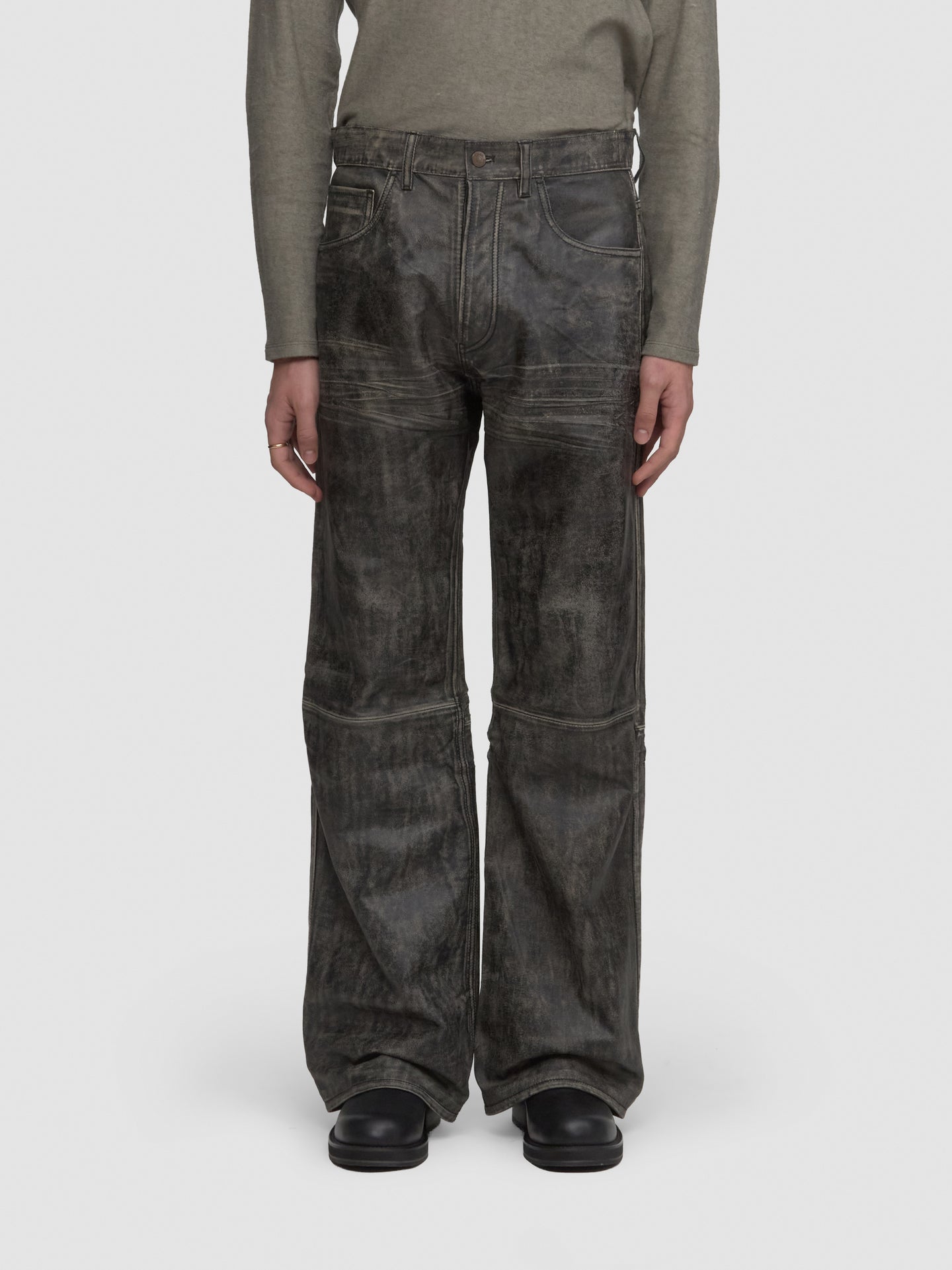 Faded Leather Trousers in Black