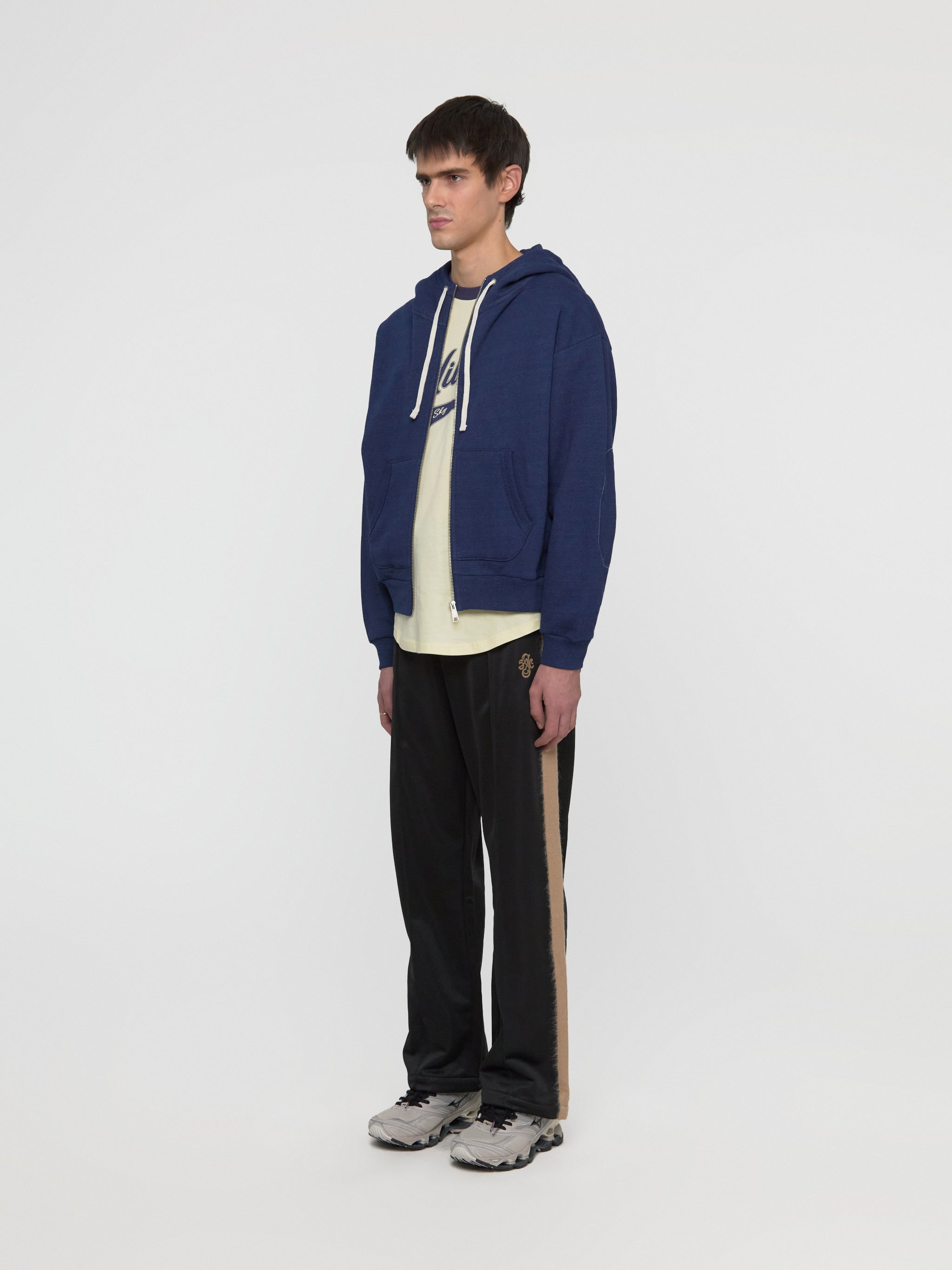 Padded Elbow Zip-Up Hoodie in Indigo