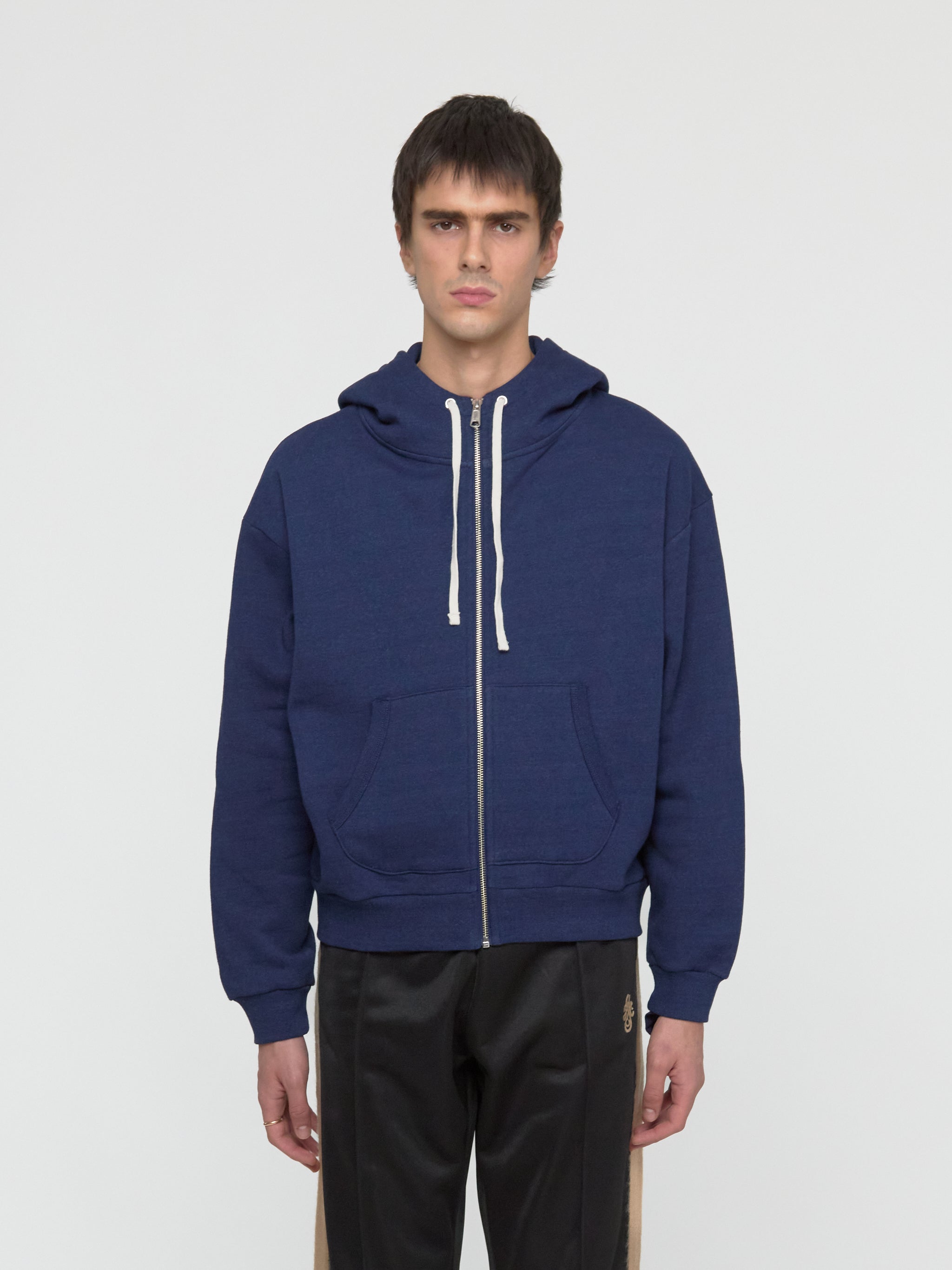 Padded Elbow Zip-Up Hoodie in Indigo