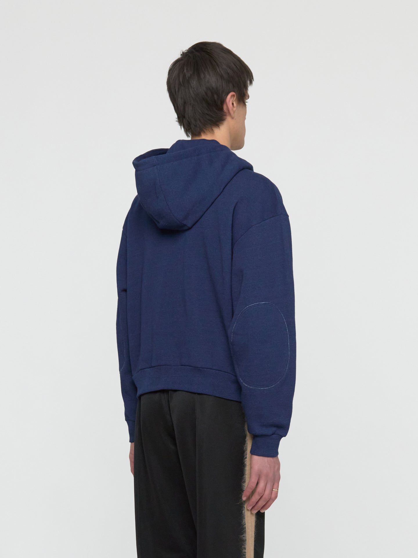 Padded Elbow Zip-Up Hoodie in Indigo