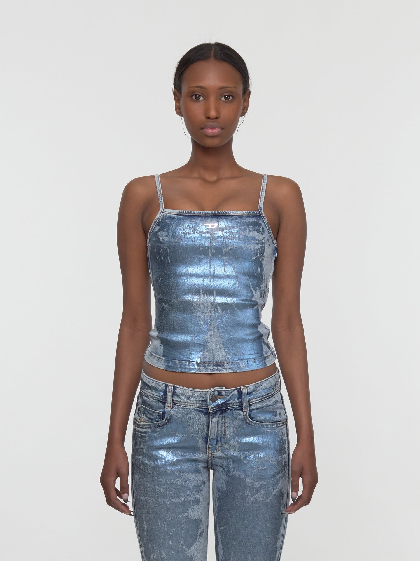 DE-Ila Denim Top in Blue & Silver