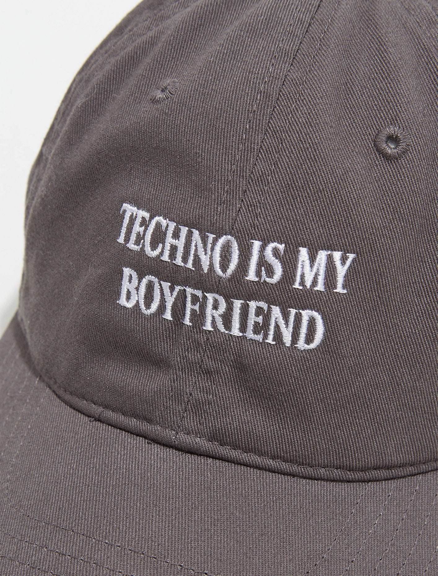 Techno is My Boyfriend Cap in Charcoal and White