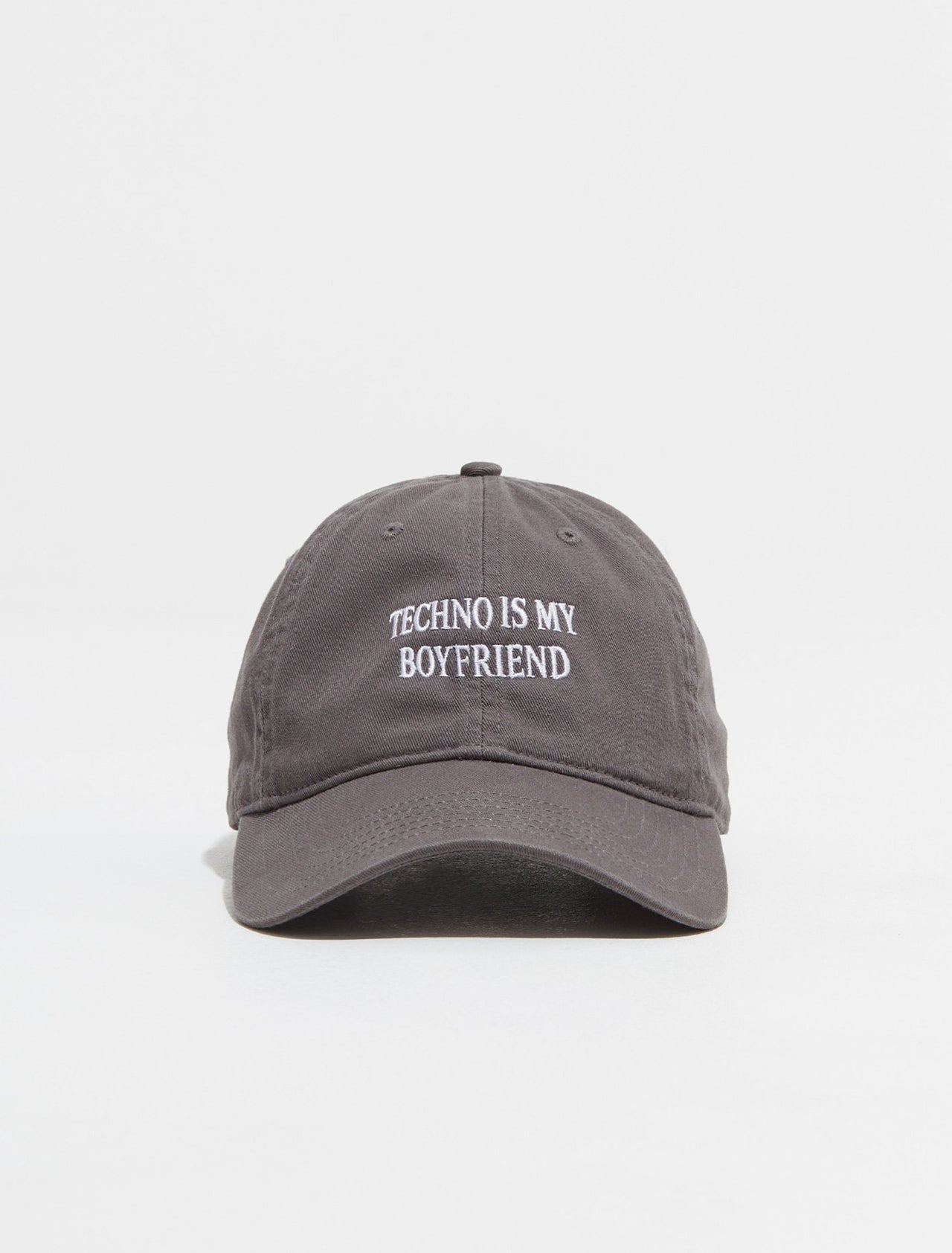 Techno is My Boyfriend Cap in Charcoal and White