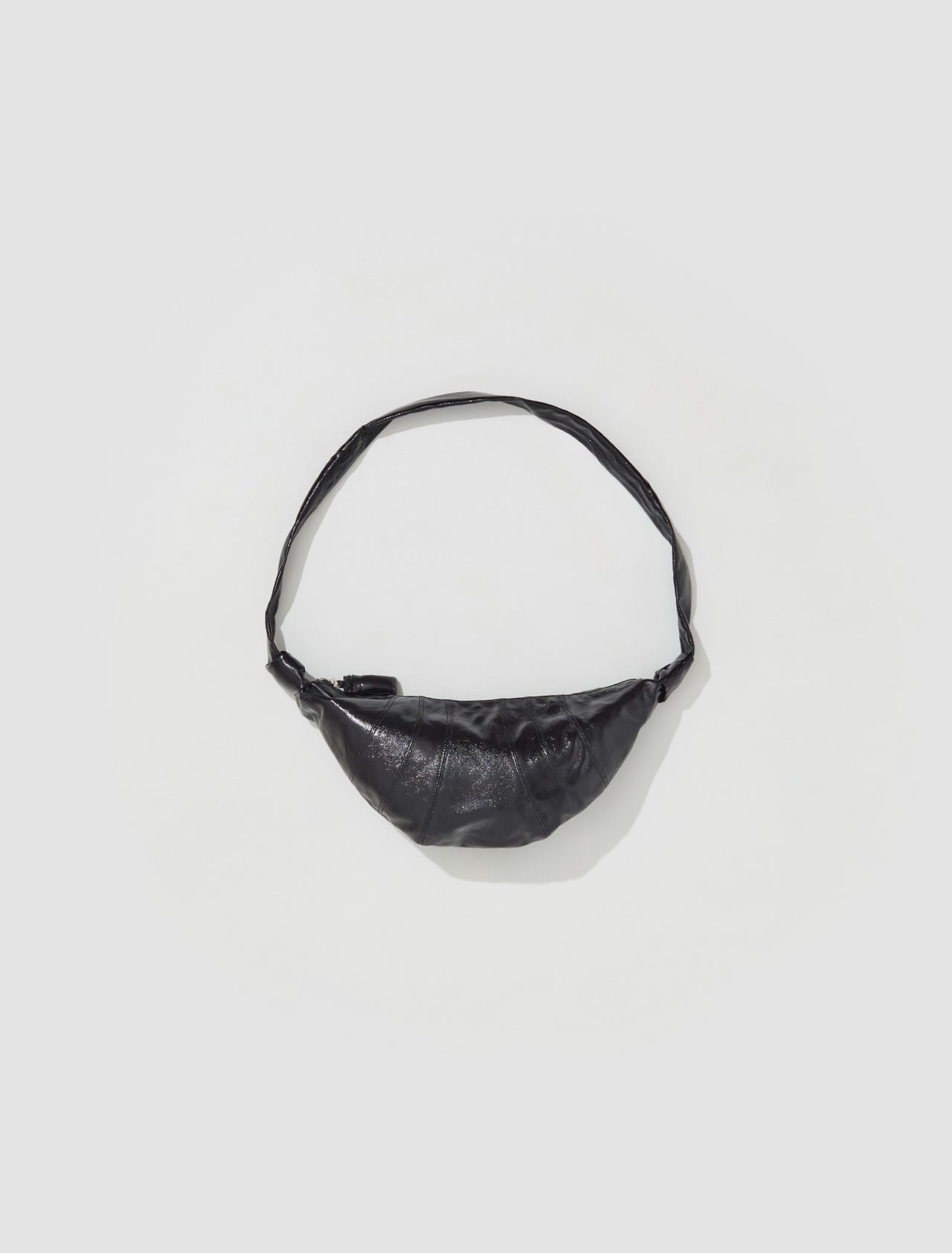 Medium Coated Cotton Croissant Bag in Black