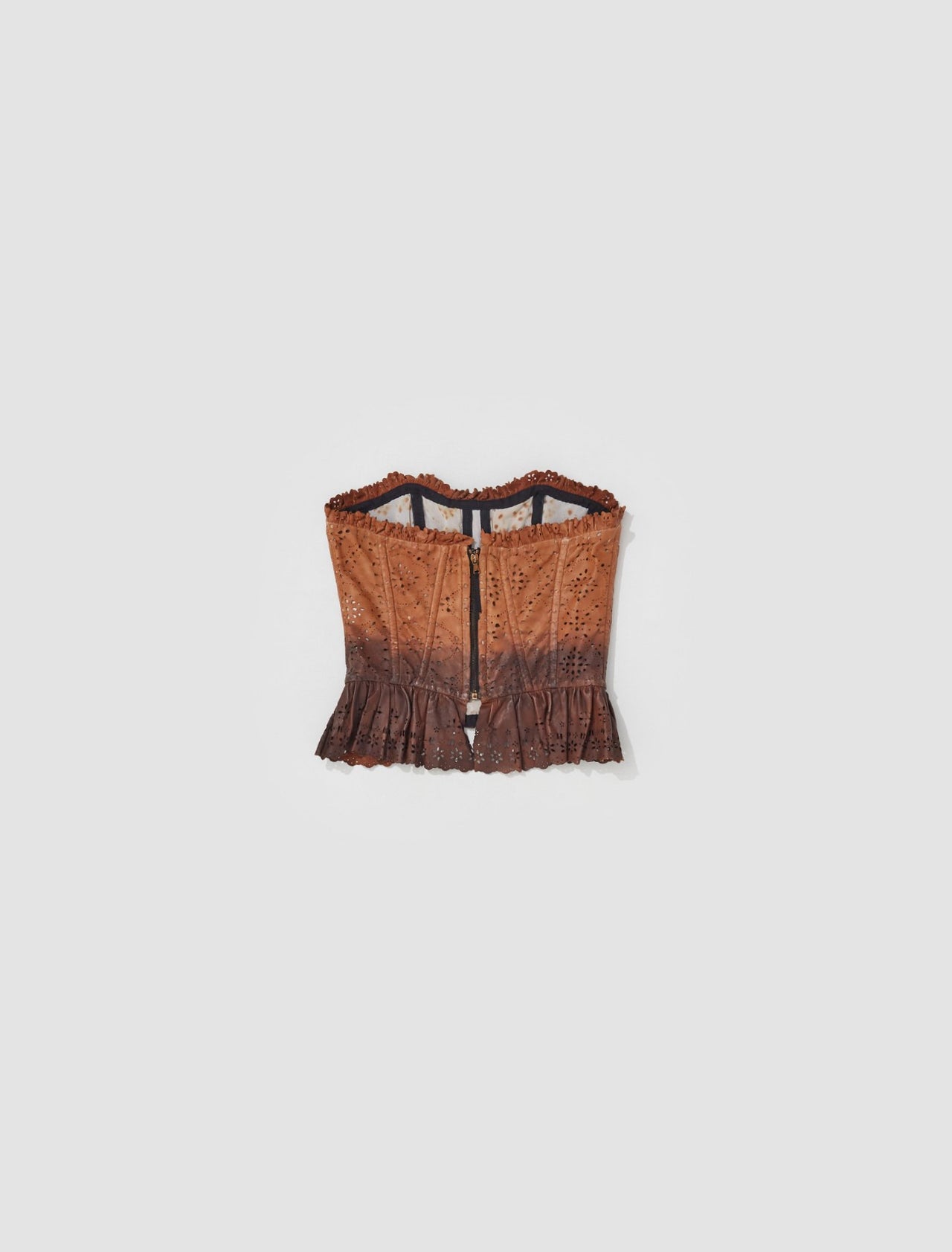 Leather Lace Bustier in Brown