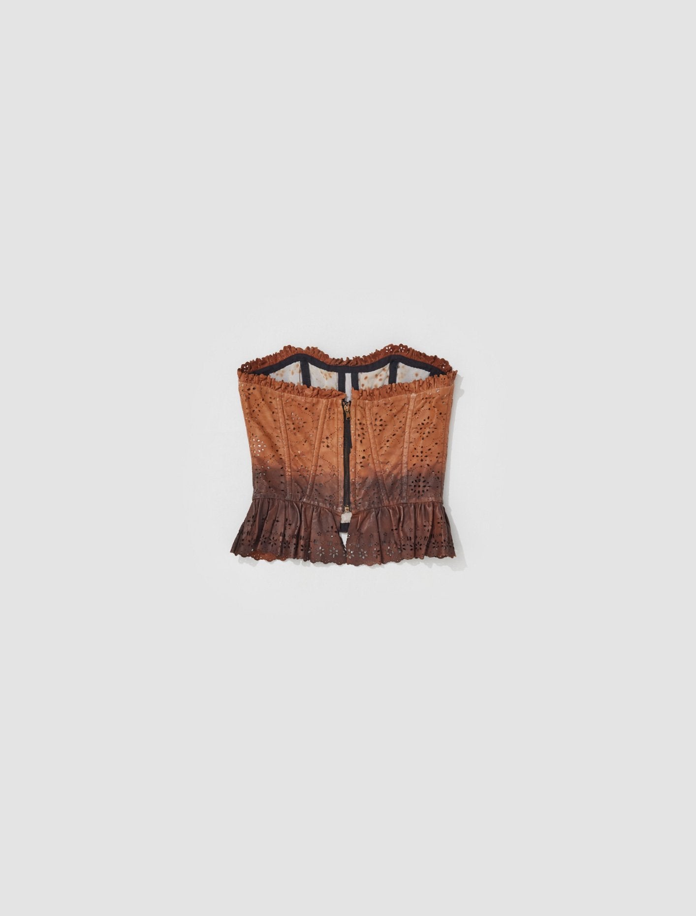 Leather Lace Bustier in Brown